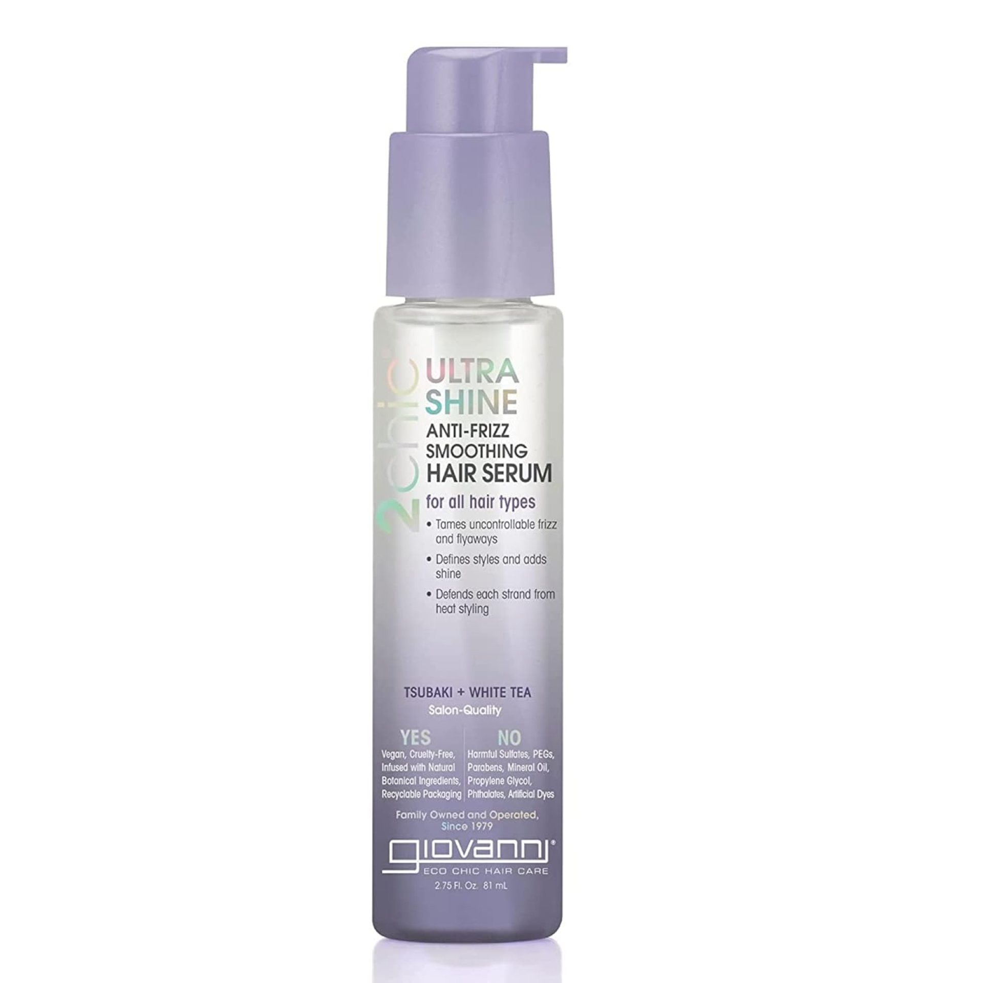 Giovanni 2chic Ultra-Shine Anti-Frizz Smoothing Hair Serum, 2.75 oz – All Hair Types, Dual Taming Complex of Tsubaki Seed Oil & White Tea, Detangles, Smooths & Conditions, Tames Frizz & Flyaways Giovanni 2chic Ultra-Shine Anti-Frizz Smoothing Hair Serum, 2.75 oz – All Hair Types, Dual Taming Complex of Tsubaki Seed Oil & White Tea, Detangles, Smooths & Conditions, Tames Frizz & Flyaways