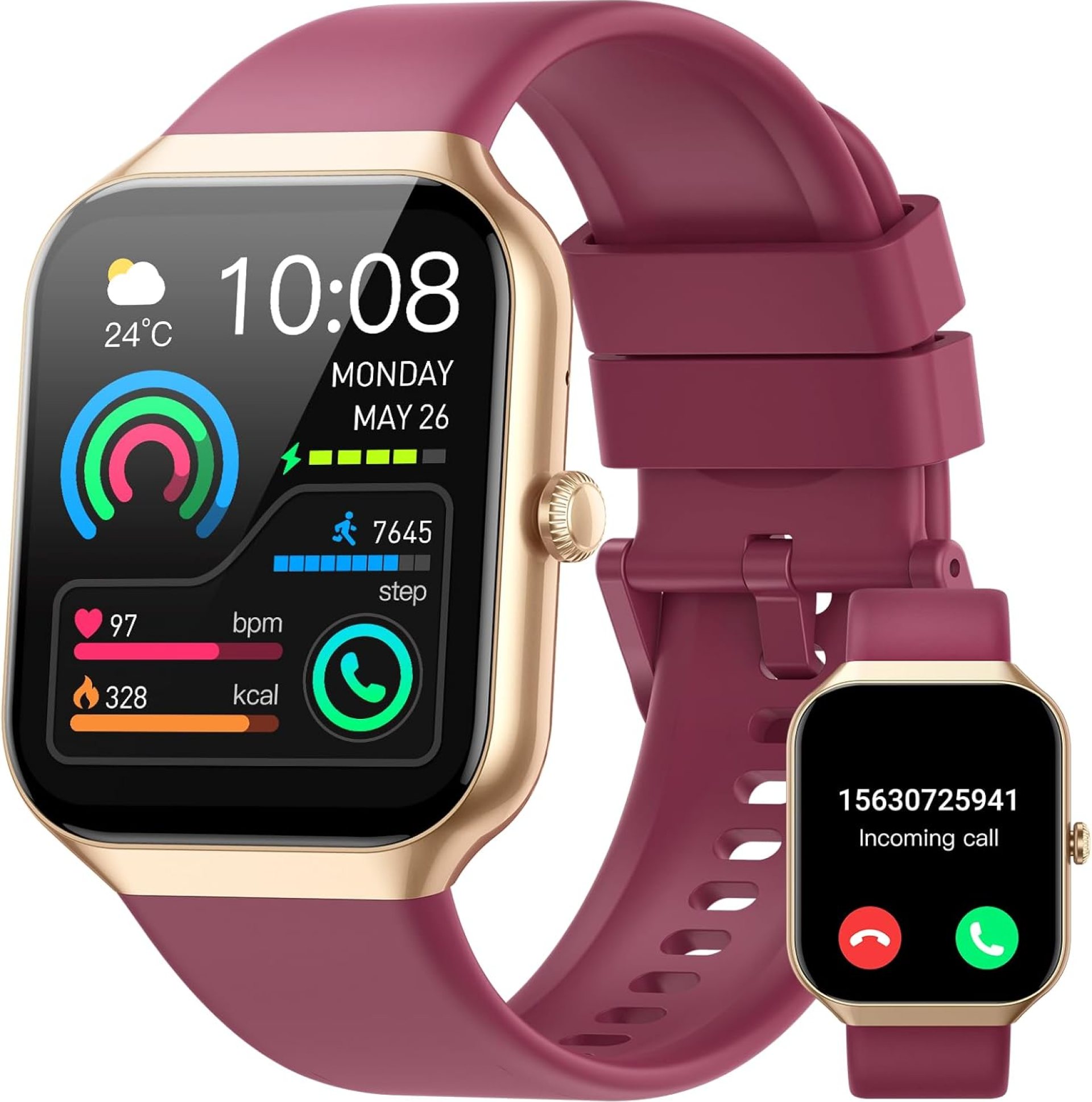 Smart Watch for Men Women (Answer/Make Call), 1.96″HD Smartwatch with Heart Rate/Sleep Monitor/Pedometer/Calories, 113+ Sports Fitness Watch, IP68 Waterproof Activity Tracker for Android iOS Wine Red Smart Watch for Men Women (Answer/Make Call), 1.96″HD Smartwatch with Heart Rate/Sleep Monitor/Pedometer/Calories, 113+ Sports Fitness Watch, IP68 Waterproof Activity Tracker for Android iOS Wine Red