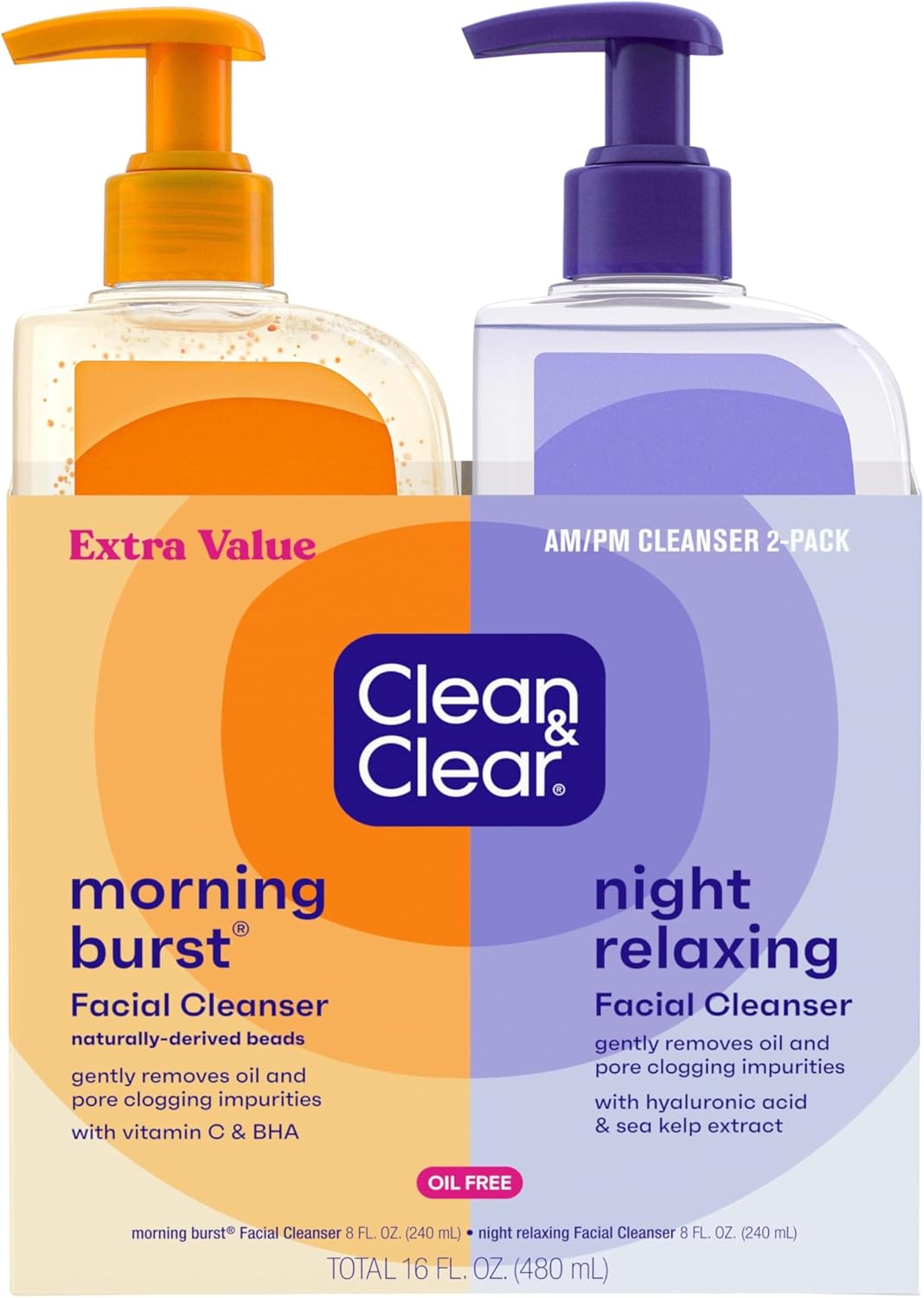 Clean & Clear 2-Pack Oil-Free Facial Cleansers with Citrus Scent, Morning Burst and Night Relaxing, 16 oz Clean & Clear 2-Pack Oil-Free Facial Cleansers with Citrus Scent, Morning Burst and Night Relaxing, 16 oz
