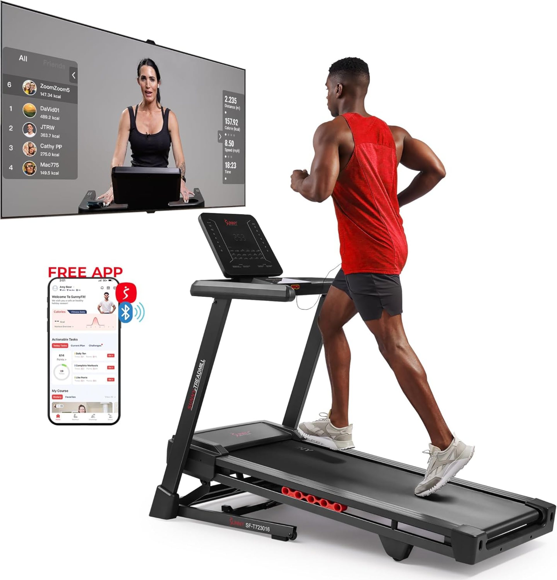 Sunny Health & Fitness Heavy Duty Treadmill for Home, 20” Wide Deck, 15 Level Auto Incline, 300 LB Weight Capacity, Foldable Running Machine, Digital Monitor, Free SunnyFit App Bluetooth Connection Sunny Health & Fitness Heavy Duty Treadmill for Home, 20” Wide Deck, 15 Level Auto Incline, 300 LB Weight Capacity, Foldable Running Machine, Digital Monitor, Free SunnyFit App Bluetooth Connection