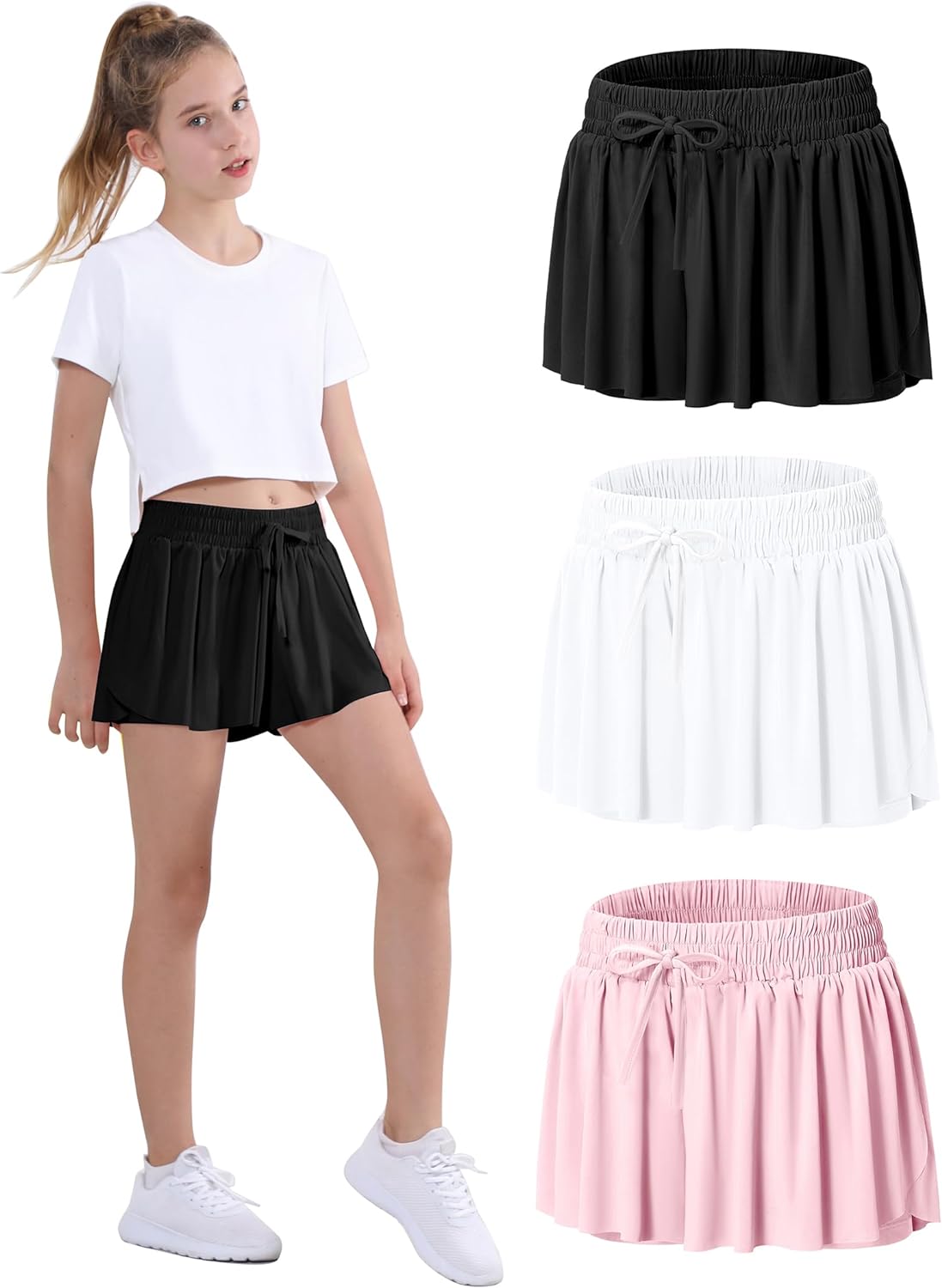 EXARUS Girls Butterfly Shorts Flowy Dance Athletic 2 in 1 Cheer Skorts Flutter Skirt Running Preppy Clothes Kids 6-14Y EXARUS Girls Butterfly Shorts Flowy Dance Athletic 2 in 1 Cheer Skorts Flutter Skirt Running Preppy Clothes Kids 6-14Y