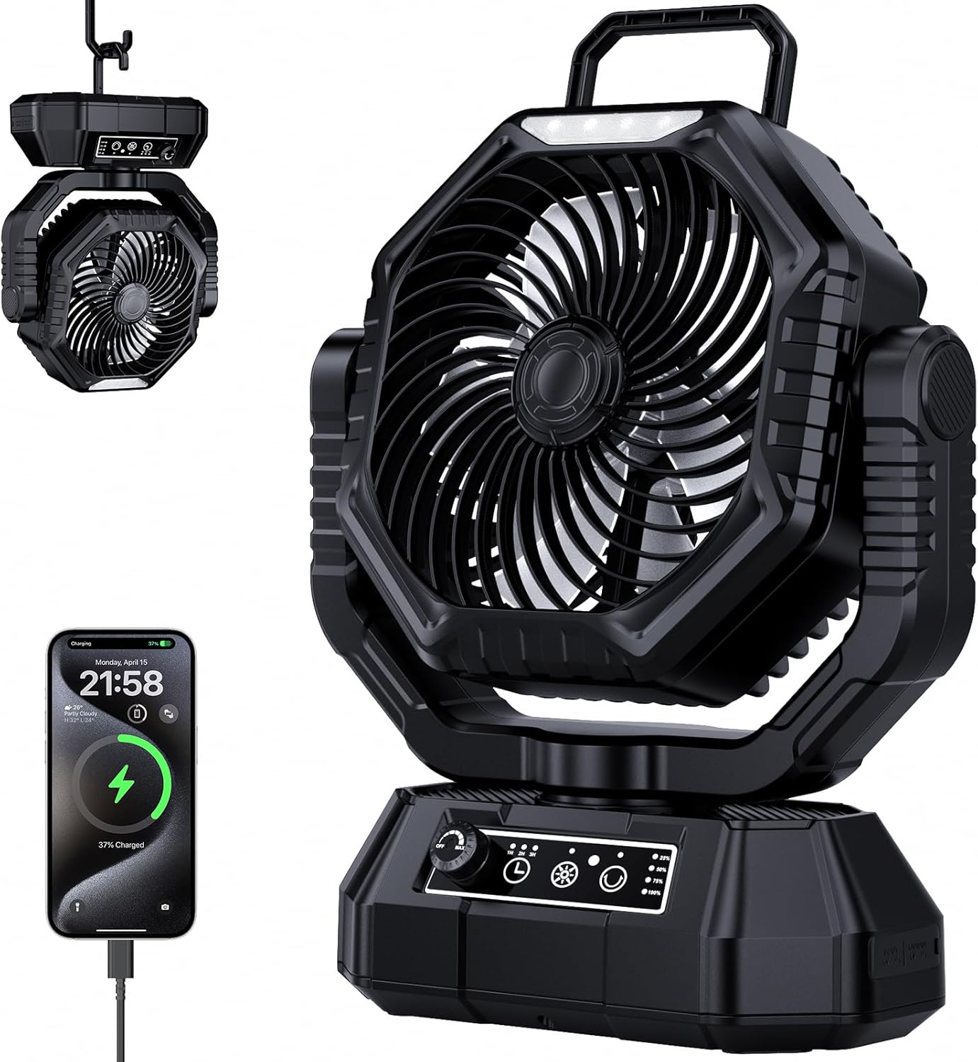 AJVV Camping Fan, 20000mAh Portable Rechargeable Battery Powered Fan with Stepless Wind Speed, Personal Desk USB with Light for Outdoor, Home, Tent, Fishing, Camping AJVV Camping Fan, 20000mAh Portable Rechargeable Battery Powered Fan with Stepless Wind Speed, Personal Desk USB with Light for Outdoor, Home, Tent, Fishing, Camping