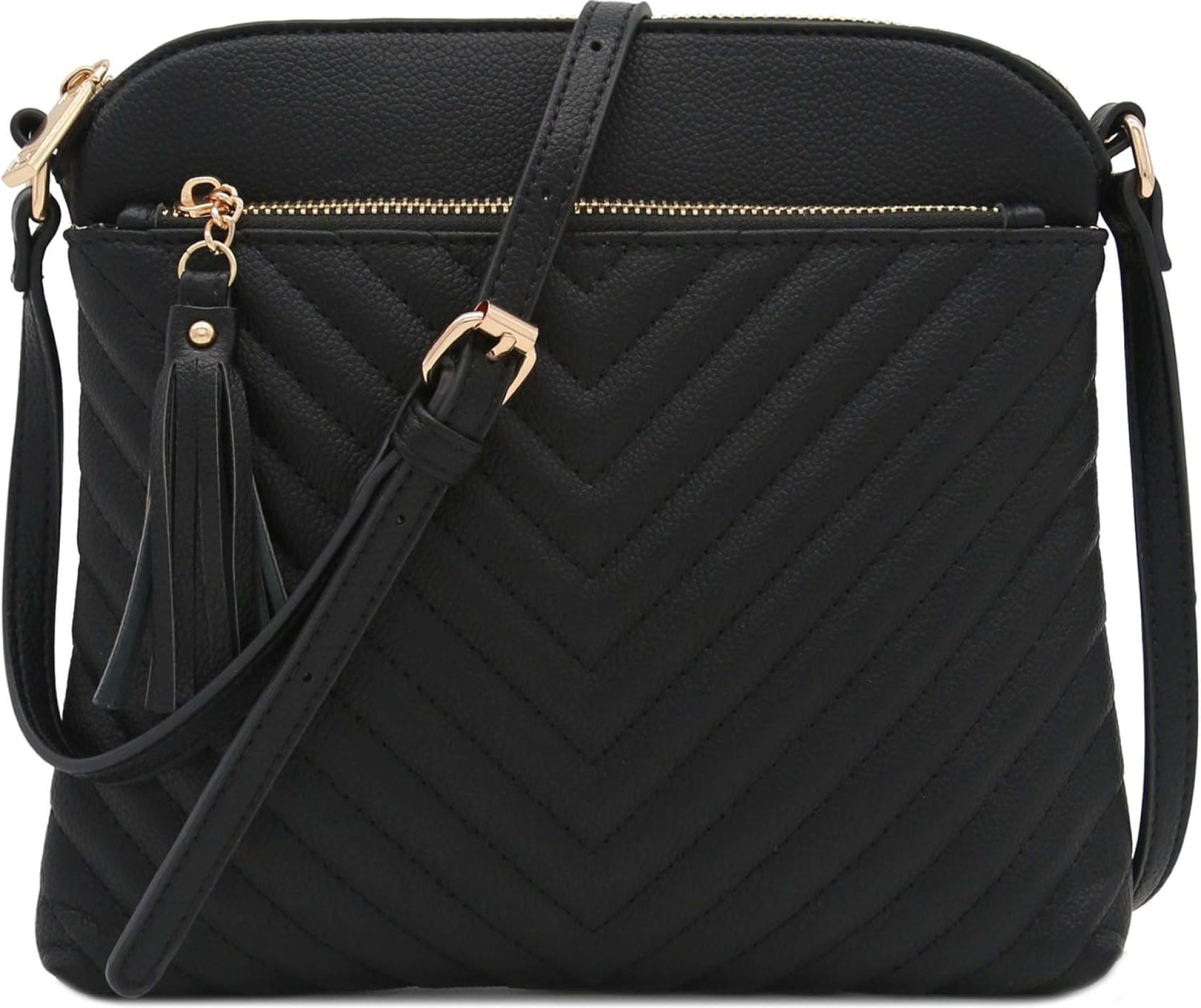 FashionPuzzle Chevron Quilted Medium Crossbody Bag with Tassel Accent FashionPuzzle Chevron Quilted Medium Crossbody Bag with Tassel Accent