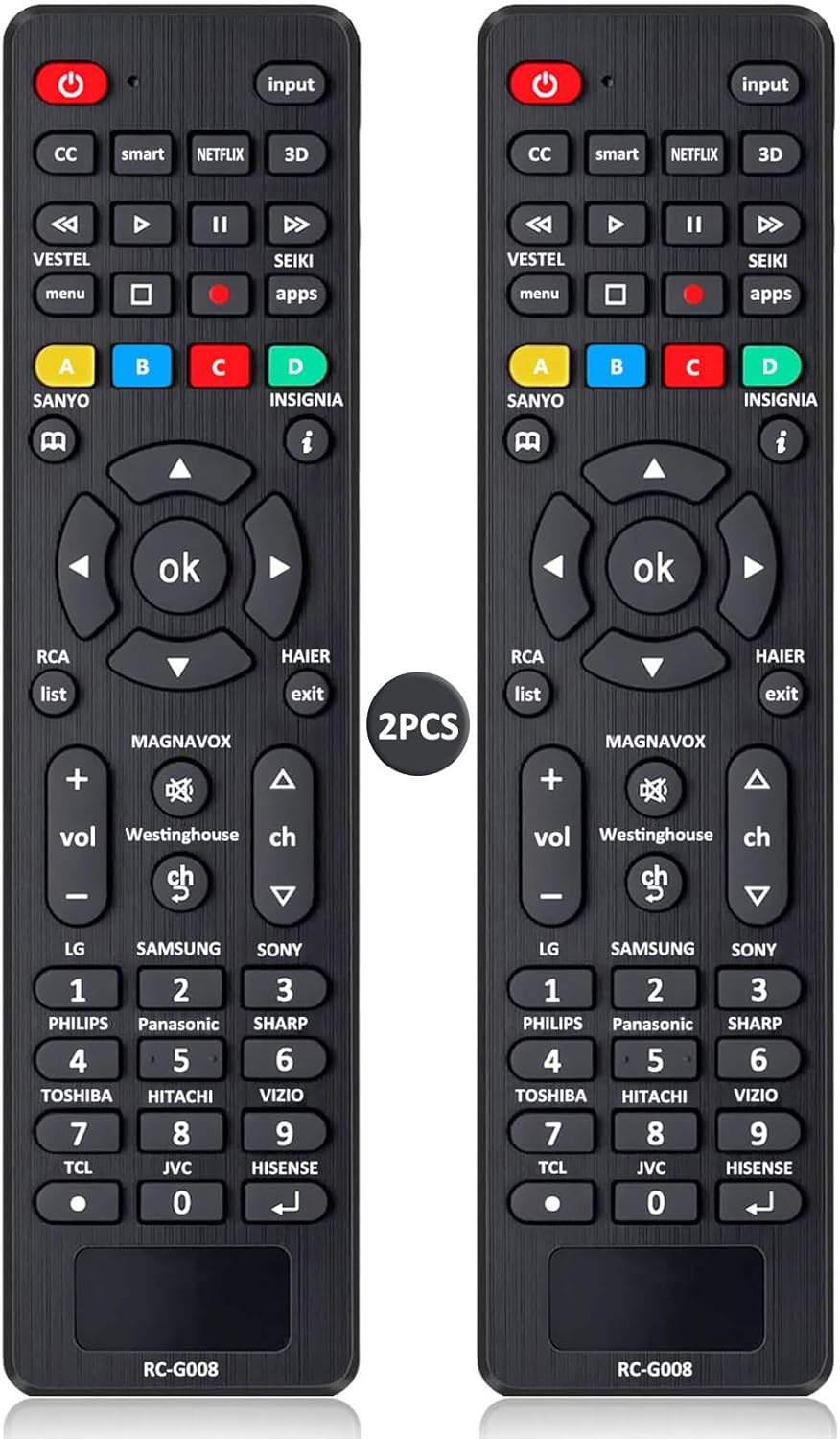 (Pack of 2) Universal TV Remote Control Replacement for TCL, Samsung, Insignia, LG, Hisense, Sony, Philips, Vizio, Sharp, Panasonic, Sanyo and Other Brands LCD LED 3D HDTV Smart TV Remote (Pack of 2) Universal TV Remote Control Replacement for TCL, Samsung, Insignia, LG, Hisense, Sony, Philips, Vizio, Sharp, Panasonic, Sanyo and Other Brands LCD LED 3D HDTV Smart TV Remote