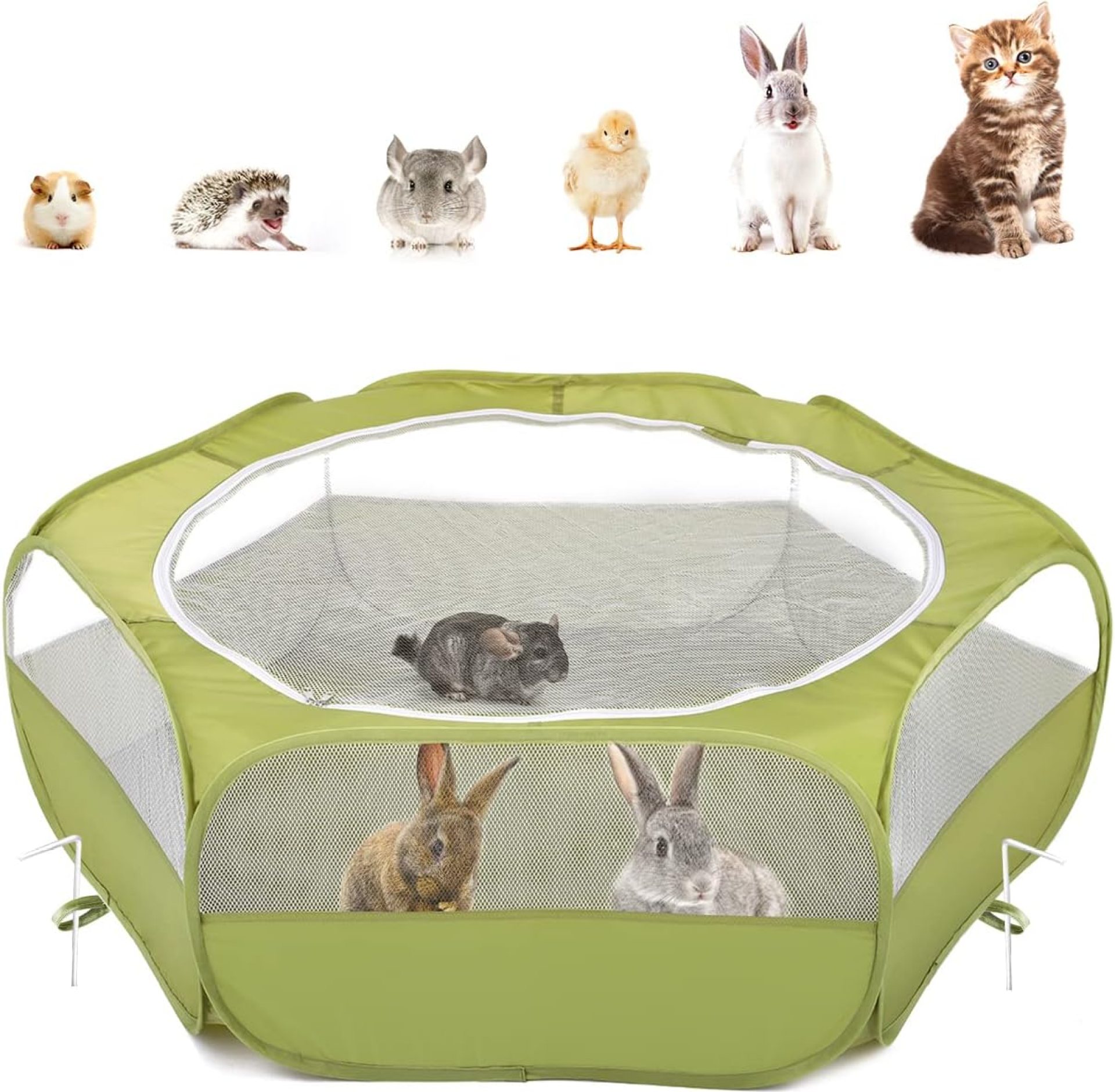 Pawaboo Small Animals Playpen, Waterproof Small Pet Cage Tent with Zippered Cover, Portable Outdoor Yard Fence with 3 Metal Rod for Chick/Kitten/Puppy/Guinea Pig/Rabbits/Hamster/Chinchillas,Green Pawaboo Small Animals Playpen, Waterproof Small Pet Cage Tent with Zippered Cover, Portable Outdoor Yard Fence with 3 Metal Rod for Chick/Kitten/Puppy/Guinea Pig/Rabbits/Hamster/Chinchillas,Green