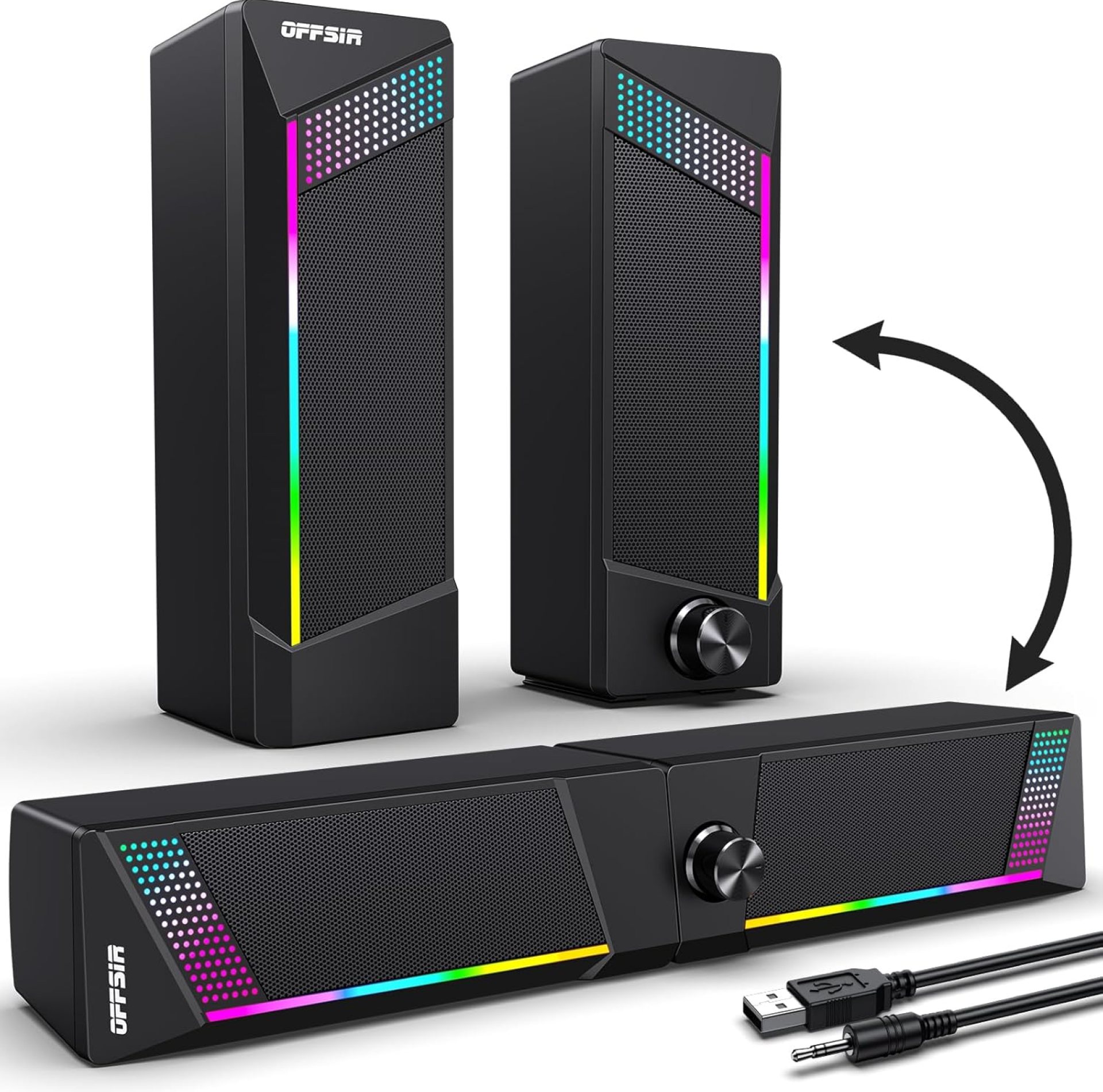 Computer Speakers, PC SoundBar, Gaming Speakers for PC Computer Laptop Desktop, Subwoofer Wired, RGB Speakers, USB Powered 3.5mm Aux(Package Includes Only Two Speakers) Computer Speakers, PC SoundBar, Gaming Speakers for PC Computer Laptop Desktop, Subwoofer Wired, RGB Speakers, USB Powered 3.5mm Aux(Package Includes Only Two Speakers)