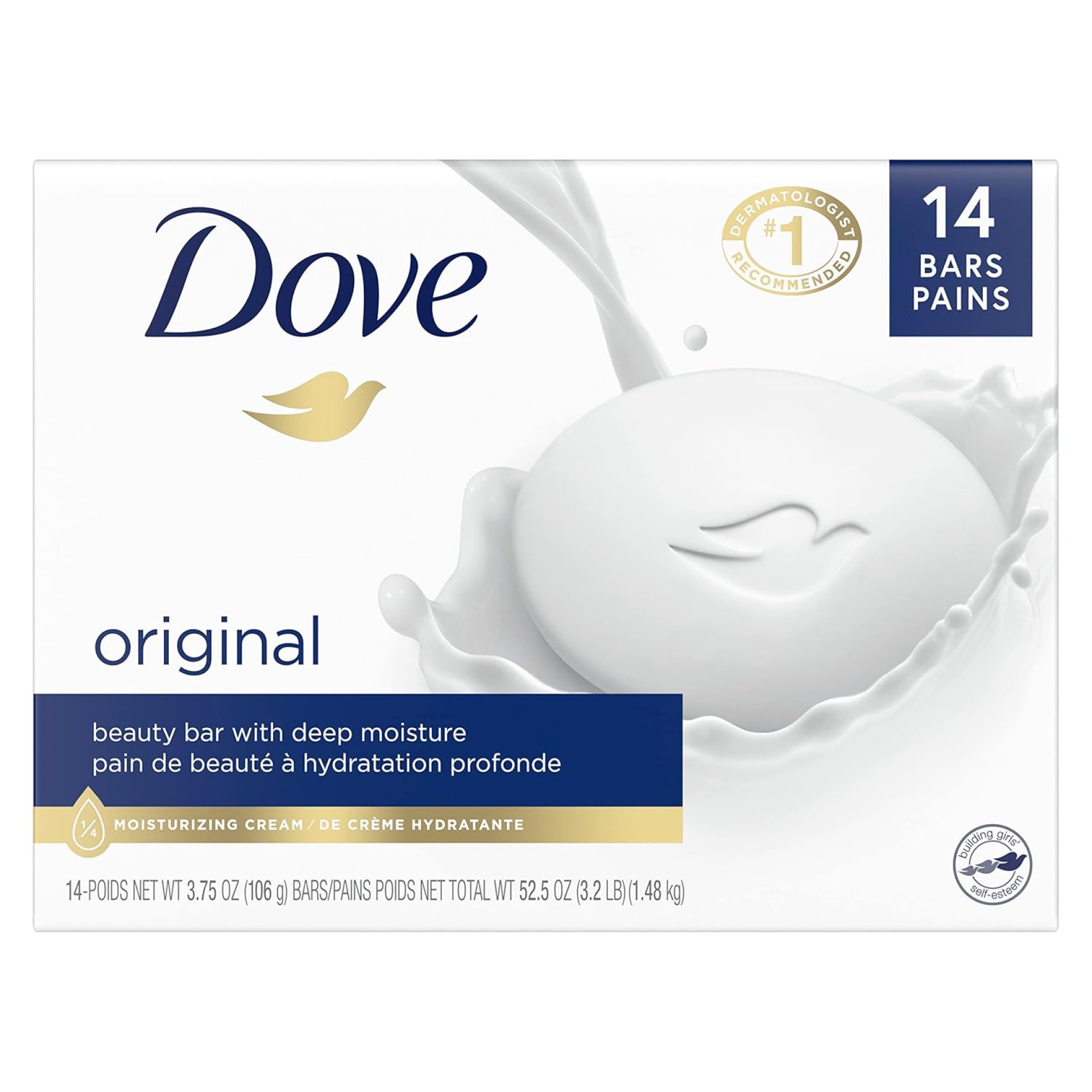 Dove Beauty Bar Gentle Skin Cleanser Moisturizing for Gentle Soft Skin Care Original Made With 1/4 Moisturizing Cream 3.75 oz, 14 Bars Dove Beauty Bar Gentle Skin Cleanser Moisturizing for Gentle Soft Skin Care Original Made With 1/4 Moisturizing Cream 3.75 oz, 14 Bars