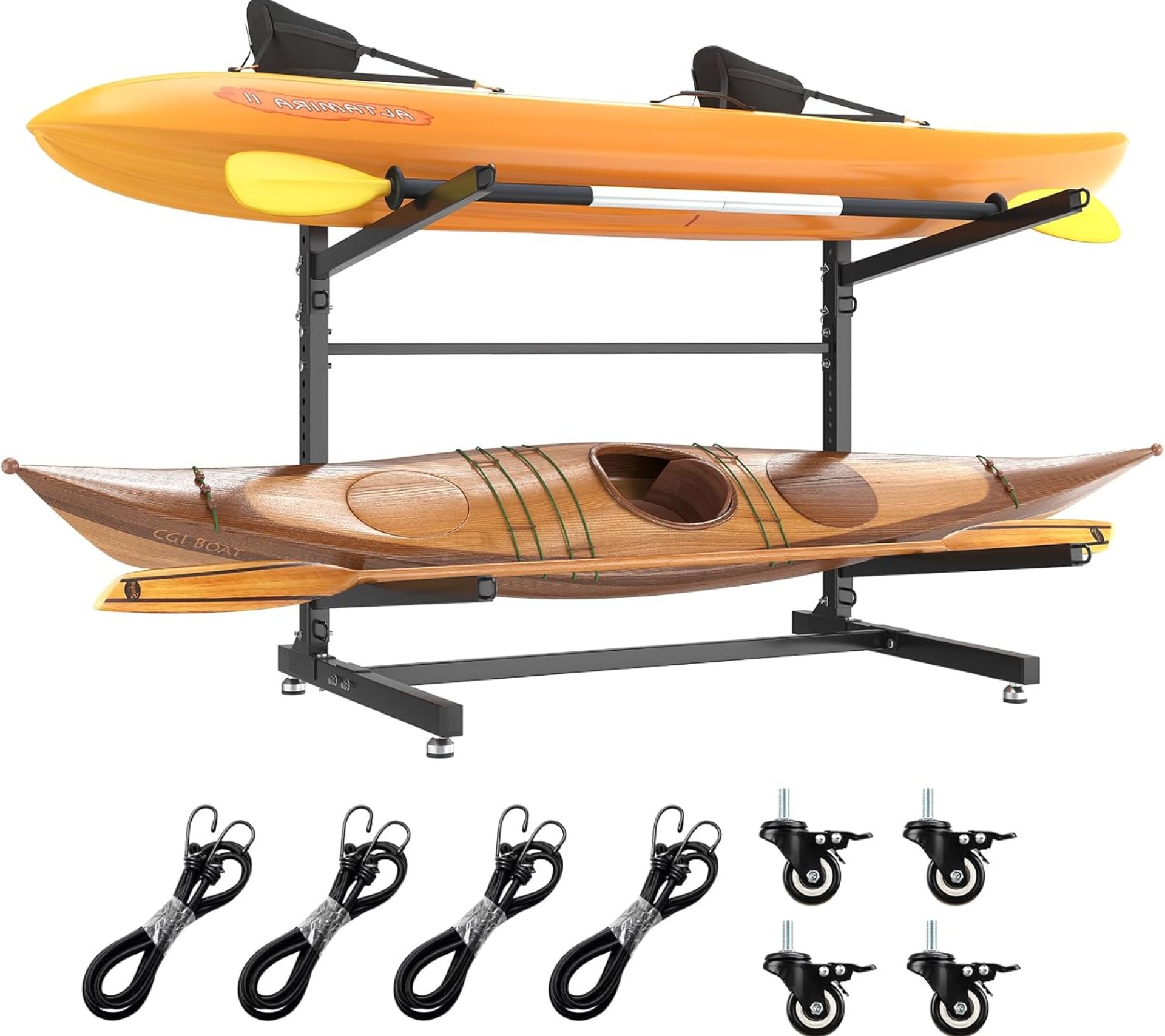 LotFun Kayak Storage Rack, Freestanding Heavy Duty Adjustable Kayak Stand Indoor Outdoor Storage Rack Garage, with Wheels and Foot Pad, for Kayaks, SUPs, Canoes, Surfboard LotFun Kayak Storage Rack, Freestanding Heavy Duty Adjustable Kayak Stand Indoor Outdoor Storage Rack Garage, with Wheels and Foot Pad, for Kayaks, SUPs, Canoes, Surfboard