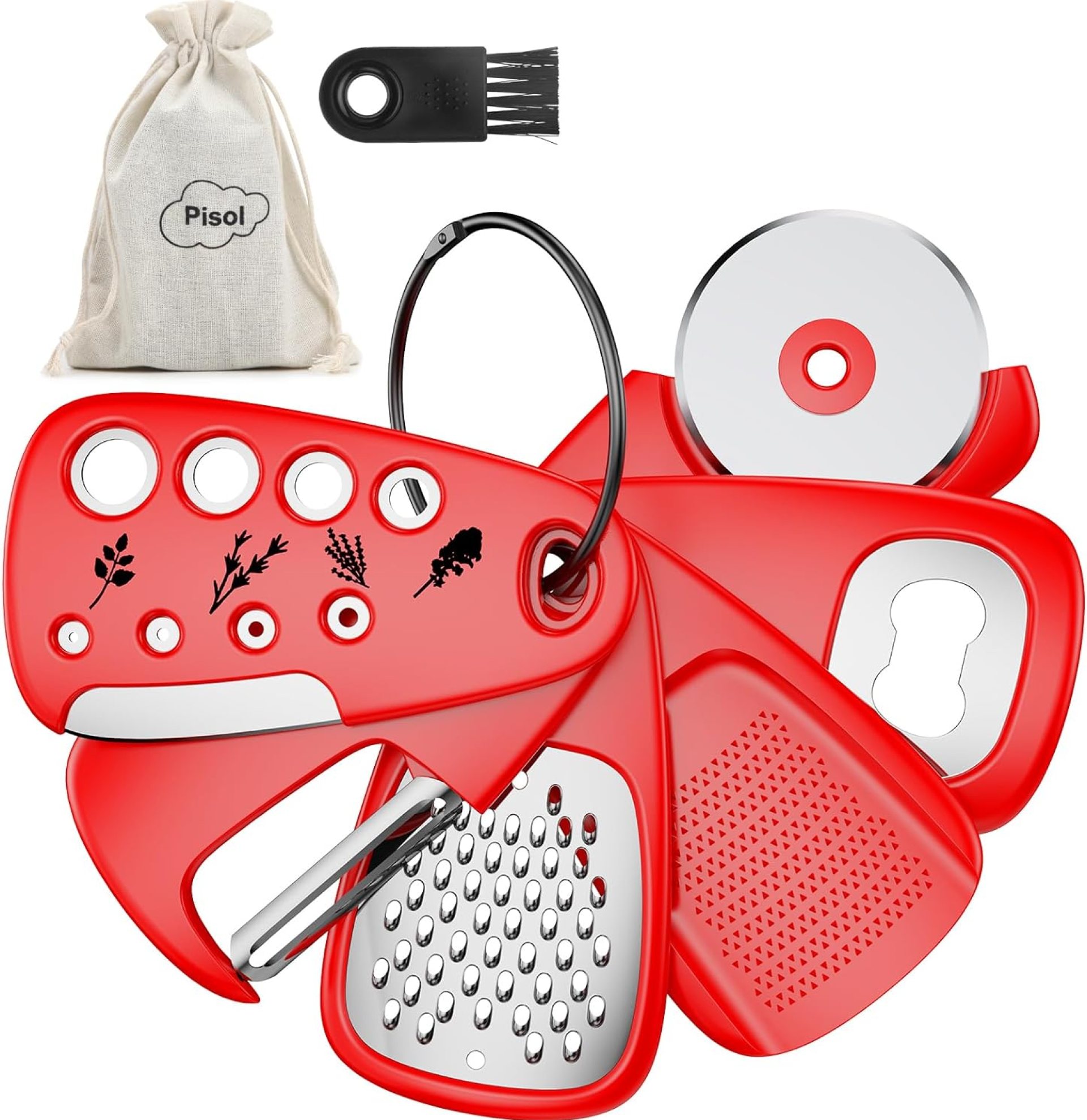 Kitchen Unique Gadgets Set 6 Pieces, Space Saving, Cheese Grater, Bottle Opener, Fruit Vegetable Peeler, Pizza Cutter, Garlic Ginger Grinder, Herb Stripper Gift Set Kitchen Unique Gadgets Set 6 Pieces, Space Saving, Cheese Grater, Bottle Opener, Fruit Vegetable Peeler, Pizza Cutter, Garlic Ginger Grinder, Herb Stripper Gift Set