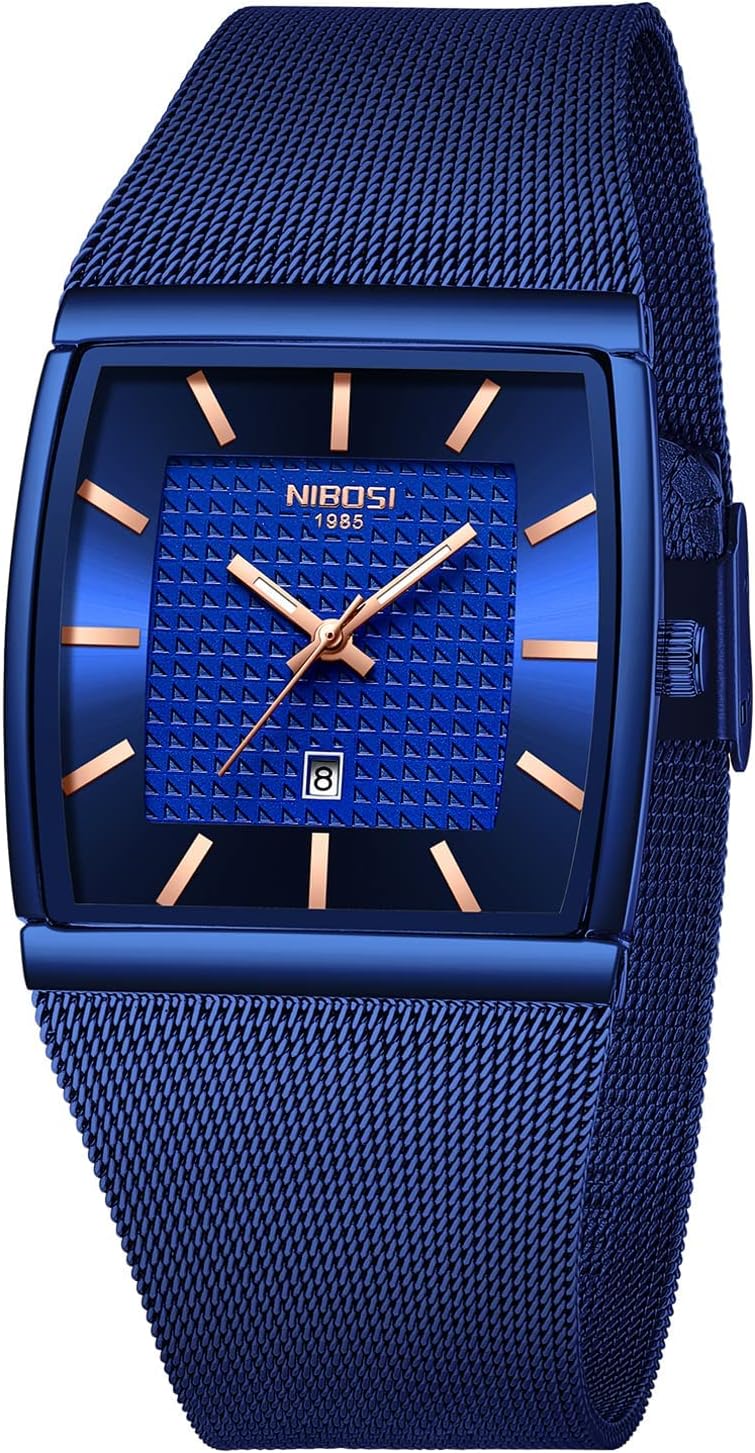 NIBOSI Men Watches Business Square Military Waterproof Sport Analog Quartz Wrist Watch for Men with Stainless Steel Mesh Strap Date Calendar NIBOSI Men Watches Business Square Military Waterproof Sport Analog Quartz Wrist Watch for Men with Stainless Steel Mesh Strap Date Calendar