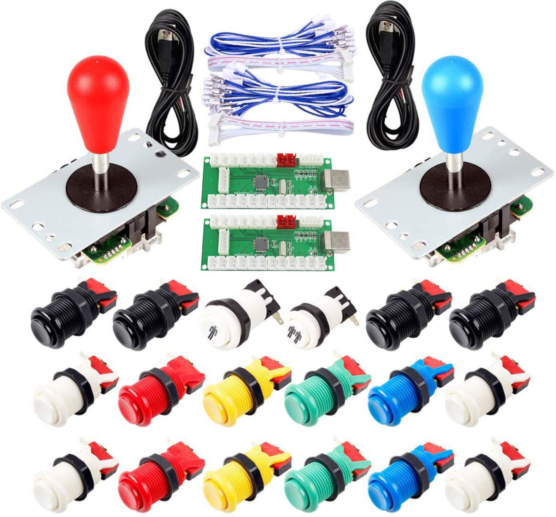 HAAMIIQII 2 Players Arcade DIY Parts Kit for MAME/PC/Raspberry Pi/PS3/Jamma/Windows System/Arcade Controllers Project, 2x USB Encoder + 2x Oval Head Joystick + 18x American Style Push Buttons HAAMIIQII 2 Players Arcade DIY Parts Kit for MAME/PC/Raspberry Pi/PS3/Jamma/Windows System/Arcade Controllers Project, 2x USB Encoder + 2x Oval Head Joystick + 18x American Style Push Buttons