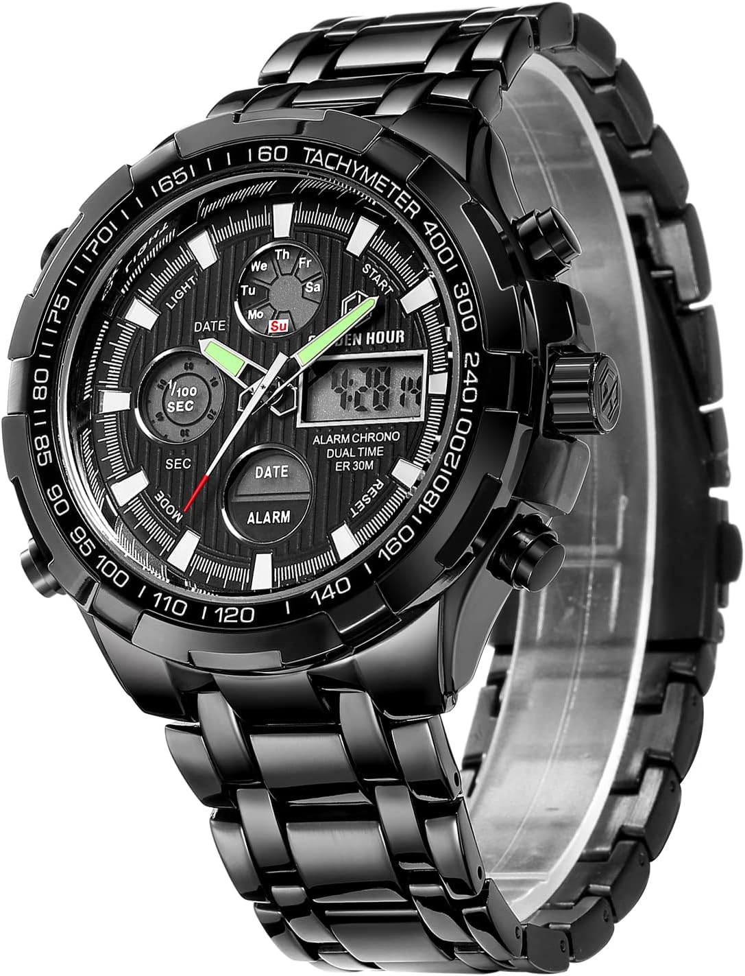 GOLDEN HOUR Luxury Stainless Steel Analog Digital Watches for Men Male Outdoor Sport Waterproof Big Heavy Wristwatch GOLDEN HOUR Luxury Stainless Steel Analog Digital Watches for Men Male Outdoor Sport Waterproof Big Heavy Wristwatch