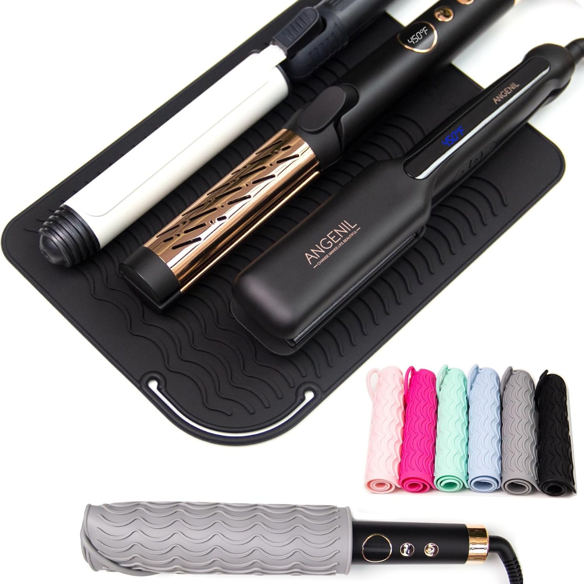 ANGENIL Large Heat Resistant Silicone Mat Sleeve Pad for Hair Straightener Curling Irons Styling Tools, Titanium Ceramic Flat Iron Mat Travel Anti Scald and Heat Resistant Pad, Max-Size 11.02″ x 7.9″ ANGENIL Large Heat Resistant Silicone Mat Sleeve Pad for Hair Straightener Curling Irons Styling Tools, Titanium Ceramic Flat Iron Mat Travel Anti Scald and Heat Resistant Pad, Max-Size 11.02″ x 7.9″