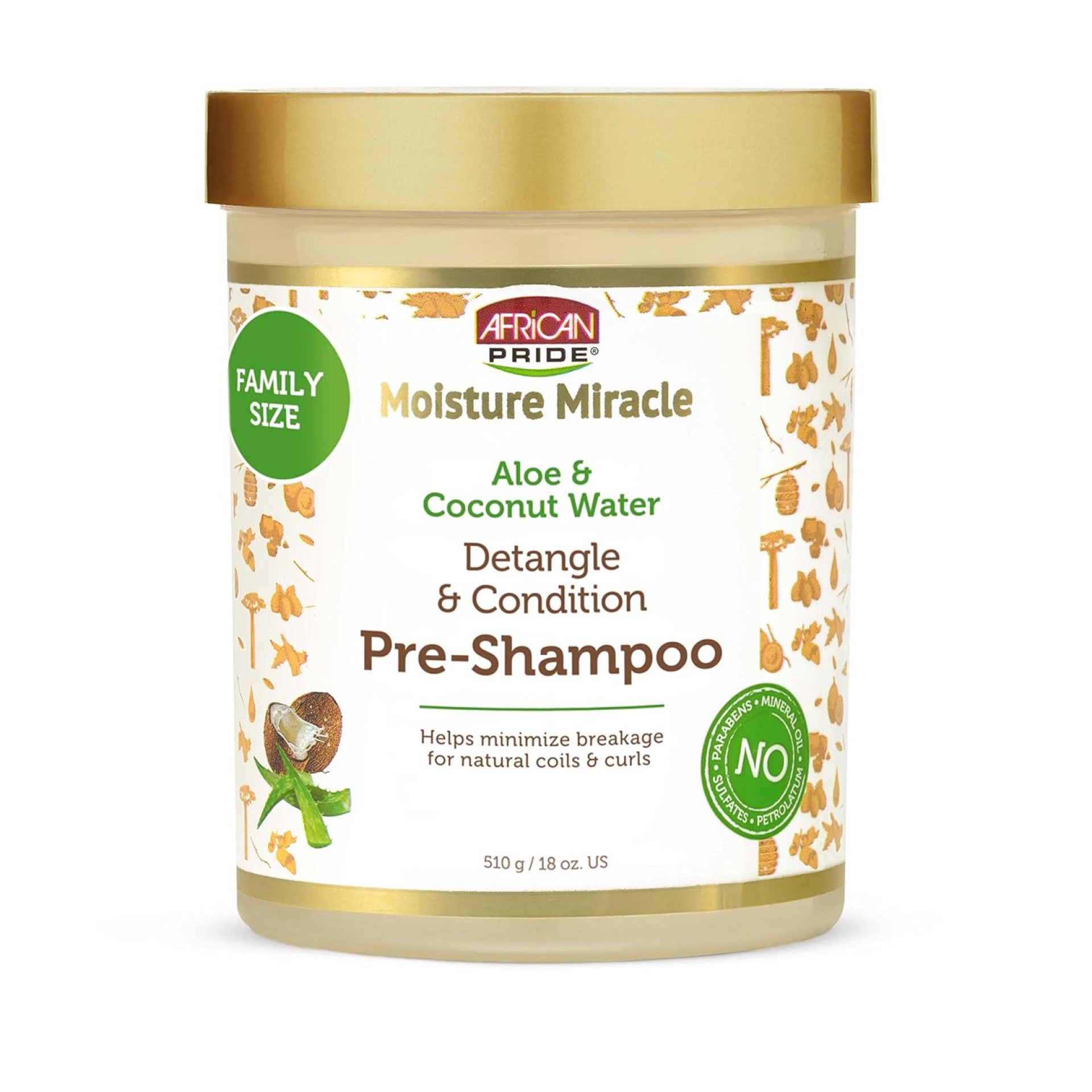 African Pride Moisture Miracle Pre-Shampoo Hair Detangler with Aloe & Coconut Water | Minimizes Breakage, Hydrates & Strengthens | Pre-Poo Treatment for Natural Coils & Curls | 18 oz. African Pride Moisture Miracle Pre-Shampoo Hair Detangler with Aloe & Coconut Water | Minimizes Breakage, Hydrates & Strengthens | Pre-Poo Treatment for Natural Coils & Curls | 18 oz.