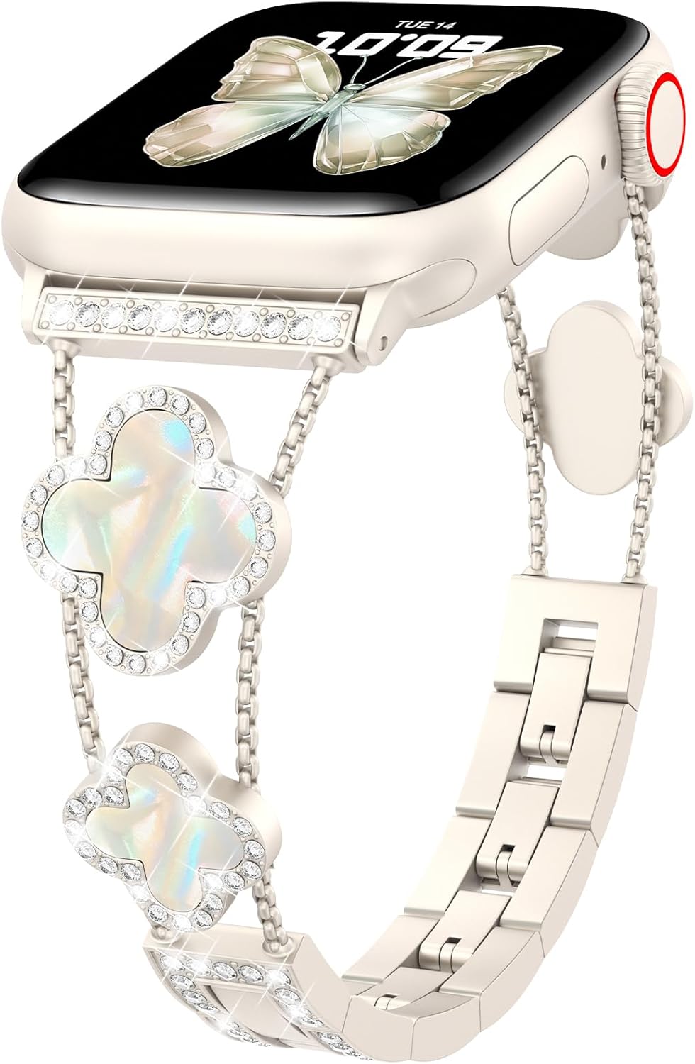CTYBB Bling Diamond Band Compatible with Apple Watch Bands for Women 40mm 41mm 38mm 42mm Series 10 9 8 7 6 5 4 3 2 1 SE, Sparkle Metal Bracelet Wristband, Cute Lucky Clover Dressy iWatch Band,starlight/White CTYBB Bling Diamond Band Compatible with Apple Watch Bands for Women 40mm 41mm 38mm 42mm Series 10 9 8 7 6 5 4 3 2 1 SE, Sparkle Metal Bracelet Wristband, Cute Lucky Clover Dressy iWatch Band,starlight/White