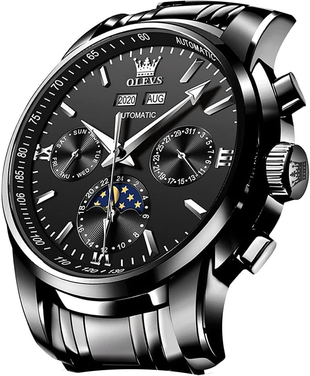 OLEVS Automatic Men Watch Self Winding Mechanical Luxury Dress Moon Phase Stainless Steel Waterproof Luminous Calendar Wrist Watch OLEVS Automatic Men Watch Self Winding Mechanical Luxury Dress Moon Phase Stainless Steel Waterproof Luminous Calendar Wrist Watch