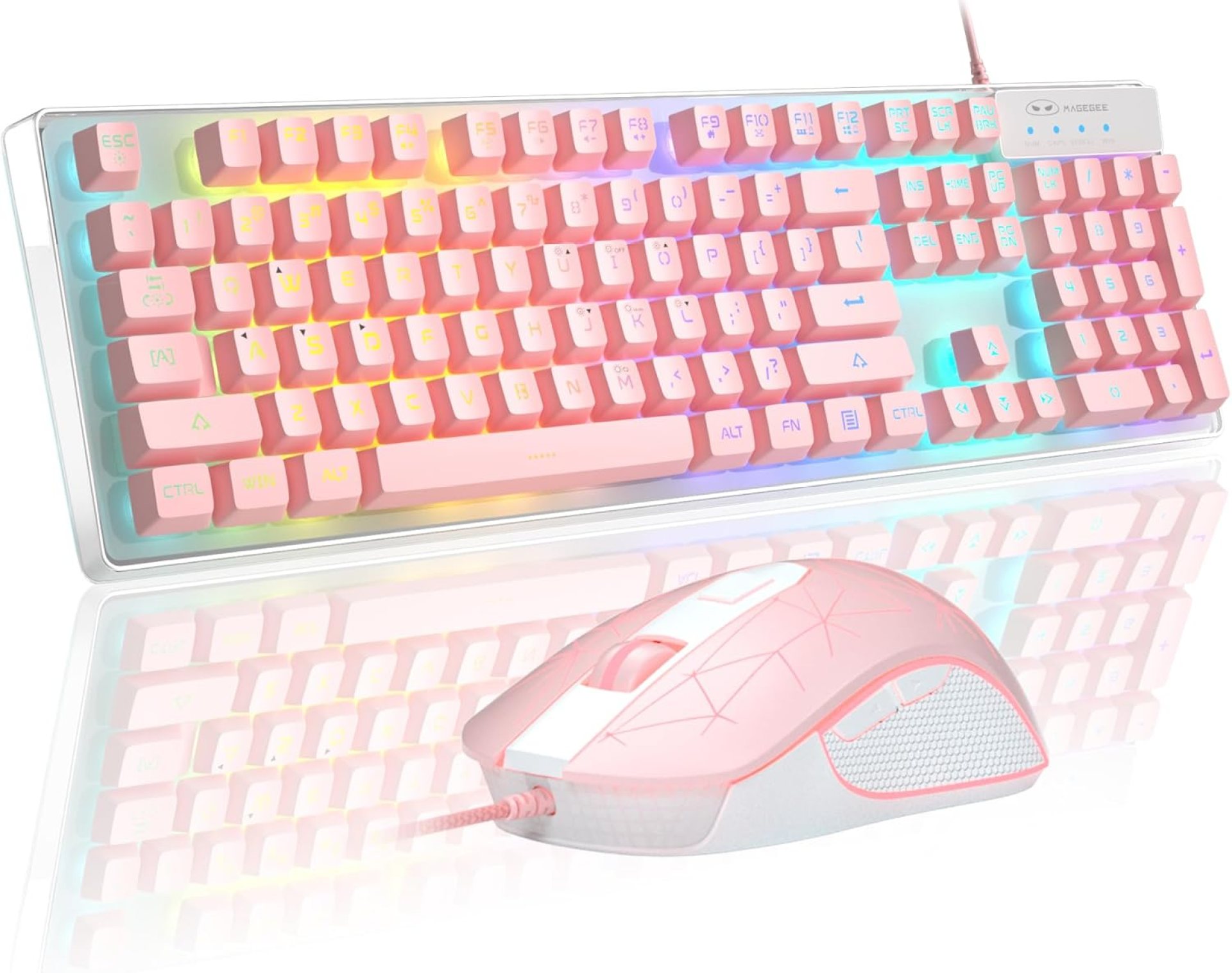 Gaming Keyboard and Mouse Combo, K1 RGB LED Backlit Keyboard with 104 Keys Computer PC Gaming Keyboard for PC/Laptop (Pink) Gaming Keyboard and Mouse Combo, K1 RGB LED Backlit Keyboard with 104 Keys Computer PC Gaming Keyboard for PC/Laptop (Pink)