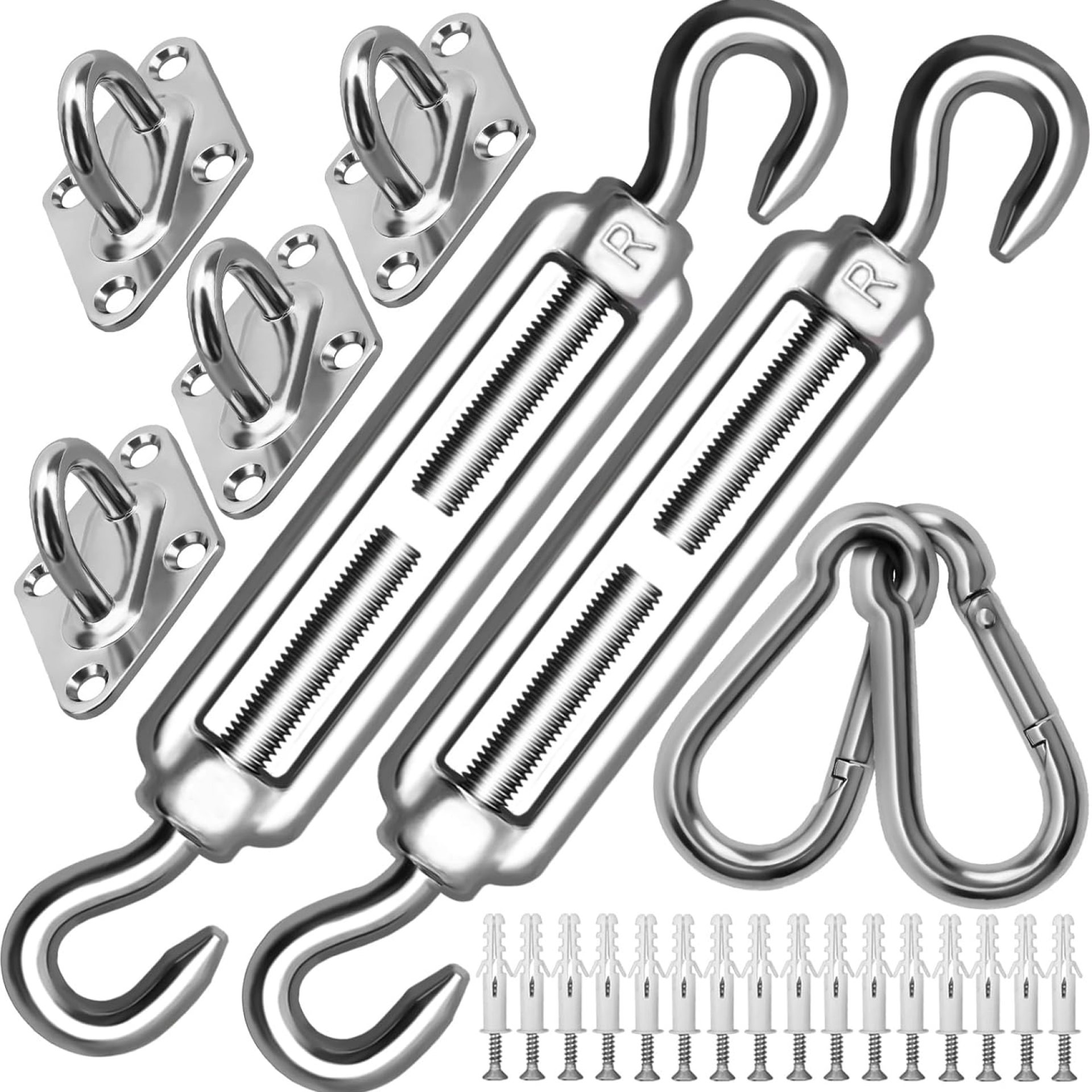 Sun Shade Sail Hardware Kit 8 Inch for Rectangle & Triangle Shade Sail Install, Stainless Steel ShadeSail Fixing Accessories for Outdoor Patio Canopy Garden, Heavy Duty Awning Attachment 40 Set Sun Shade Sail Hardware Kit 8 Inch for Rectangle & Triangle Shade Sail Install, Stainless Steel ShadeSail Fixing Accessories for Outdoor Patio Canopy Garden, Heavy Duty Awning Attachment 40 Set
