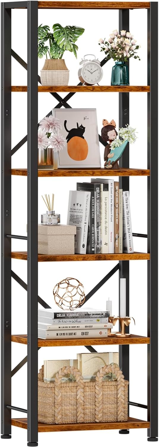 Furologee 6 Tier Tall Bookshelf, Industrial Narrow Bookcase, Display Standing Shelf Units, Metal and Wood Storage Rack Organizer for Living Room, Home Office, Entryway, Kitchen, Rustic Brown Furologee 6 Tier Tall Bookshelf, Industrial Narrow Bookcase, Display Standing Shelf Units, Metal and Wood Storage Rack Organizer for Living Room, Home Office, Entryway, Kitchen, Rustic Brown