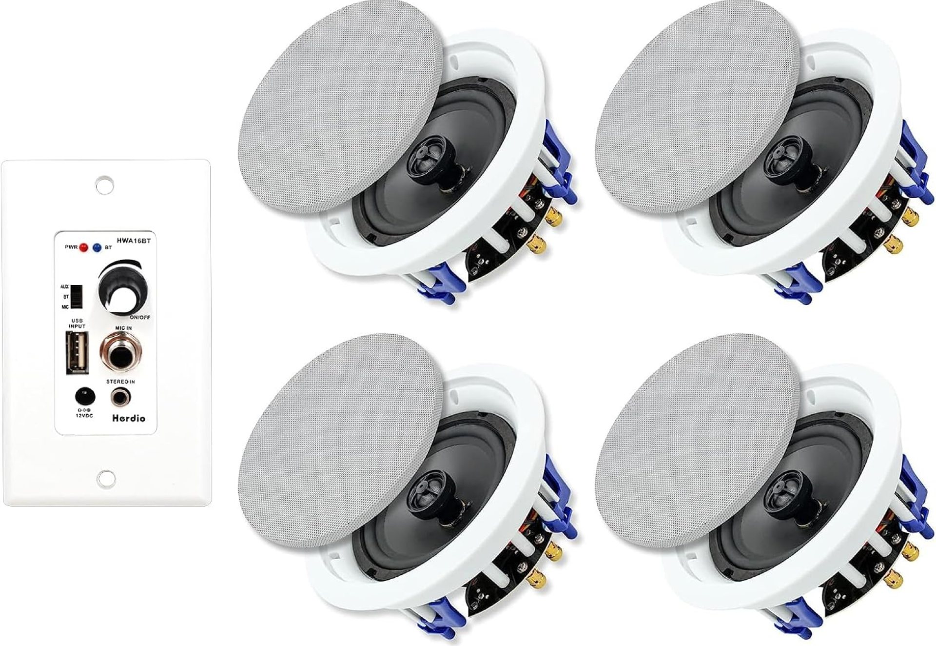 Herdio 5.25 Inch Bluetooth Ceiling Speakers Max Power 600W 2-Way Flush Mount Plus Wall Mount Amplifier Receiver Suitable for Home Theater Bathroom Living Room Kitchen Office(4 Speakers) Herdio 5.25 Inch Bluetooth Ceiling Speakers Max Power 600W 2-Way Flush Mount Plus Wall Mount Amplifier Receiver Suitable for Home Theater Bathroom Living Room Kitchen Office(4 Speakers)