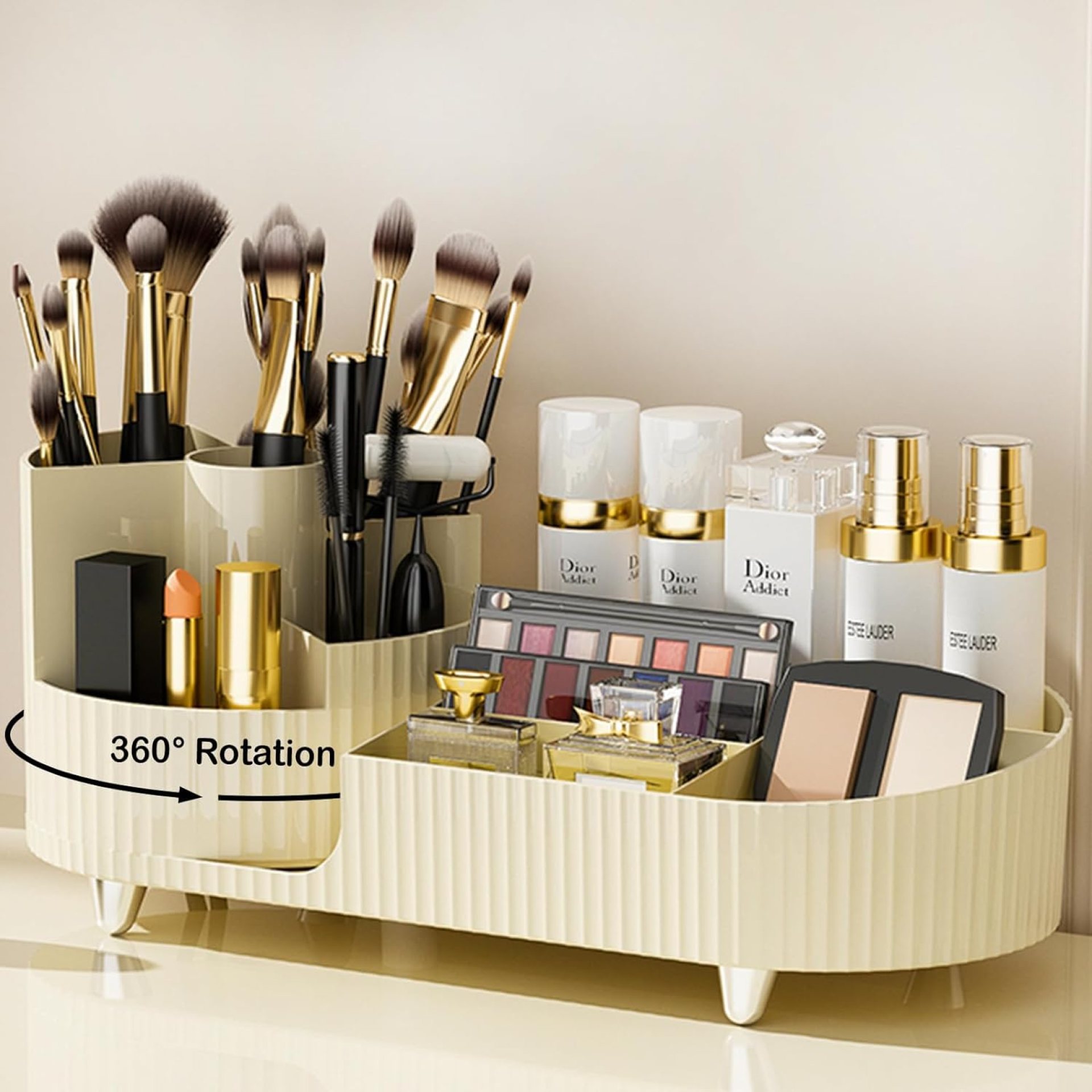 360° Rotating Vanity Makeup Organizer with Brush Holder, Large Spinning Cosmetic Storage for Skincare, Perfumes and Lotions 360° Rotating Vanity Makeup Organizer with Brush Holder, Large Spinning Cosmetic Storage for Skincare, Perfumes and Lotions