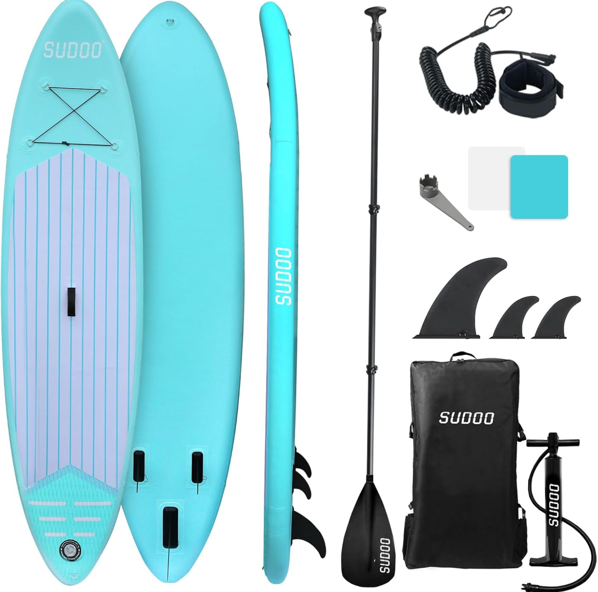SUDOO Inflatable Stand Up Paddle Board 10‘6‘‘x33‘‘- Ultra-Light SUP with Backpack, Pump, Paddle, Coil Leash, 3 Fins, Repair Kit, Stable Design, Non-Slip EVA Deck for Adults & Youth of All Skill Levels SUDOO Inflatable Stand Up Paddle Board 10‘6‘‘x33‘‘- Ultra-Light SUP with Backpack, Pump, Paddle, Coil Leash, 3 Fins, Repair Kit, Stable Design, Non-Slip EVA Deck for Adults & Youth of All Skill Levels
