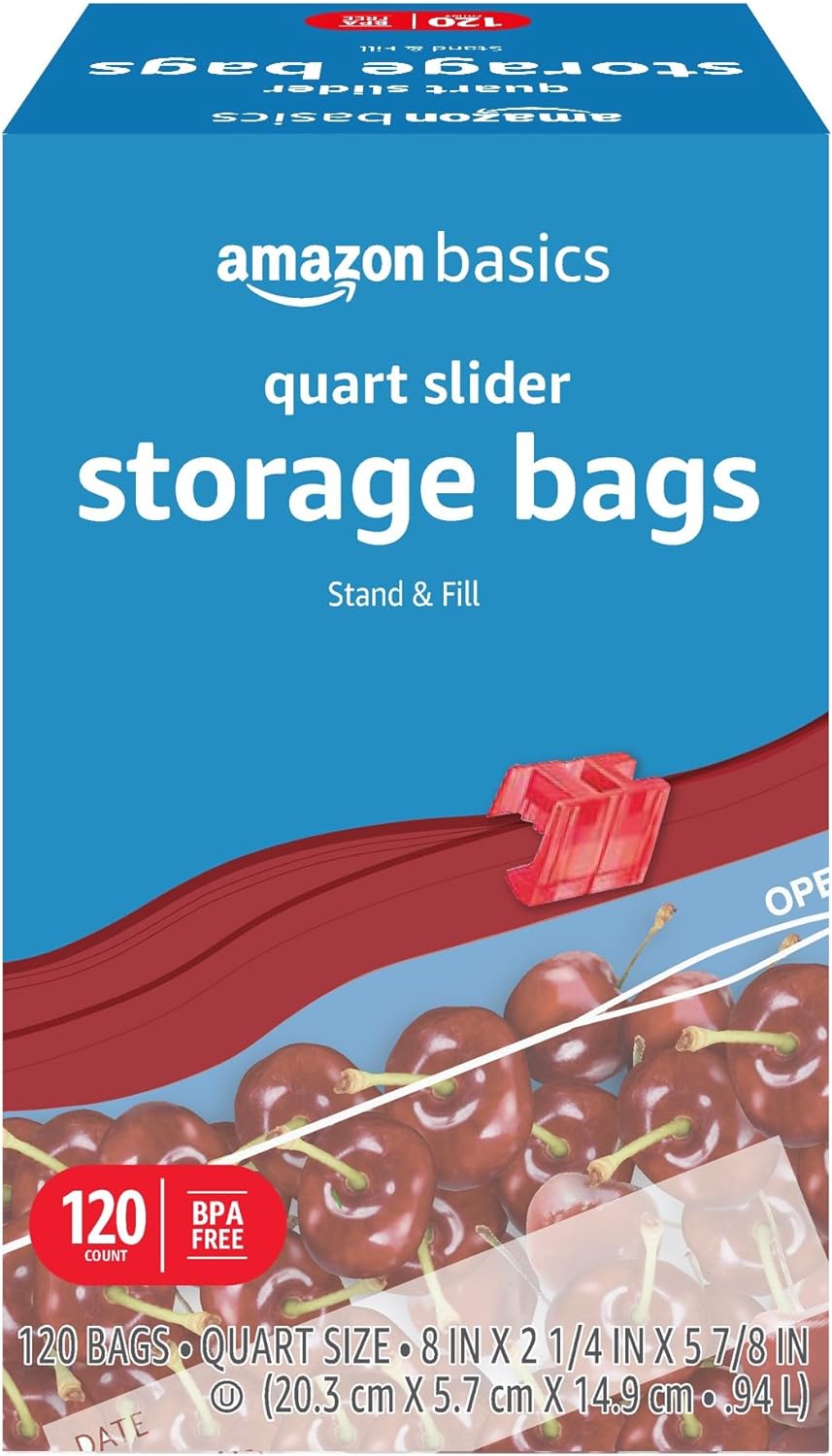 Amazon Basics Slider Quart Food Storage Bags, 120 Count (Previously Solimo) Amazon Basics Slider Quart Food Storage Bags, 120 Count (Previously Solimo)