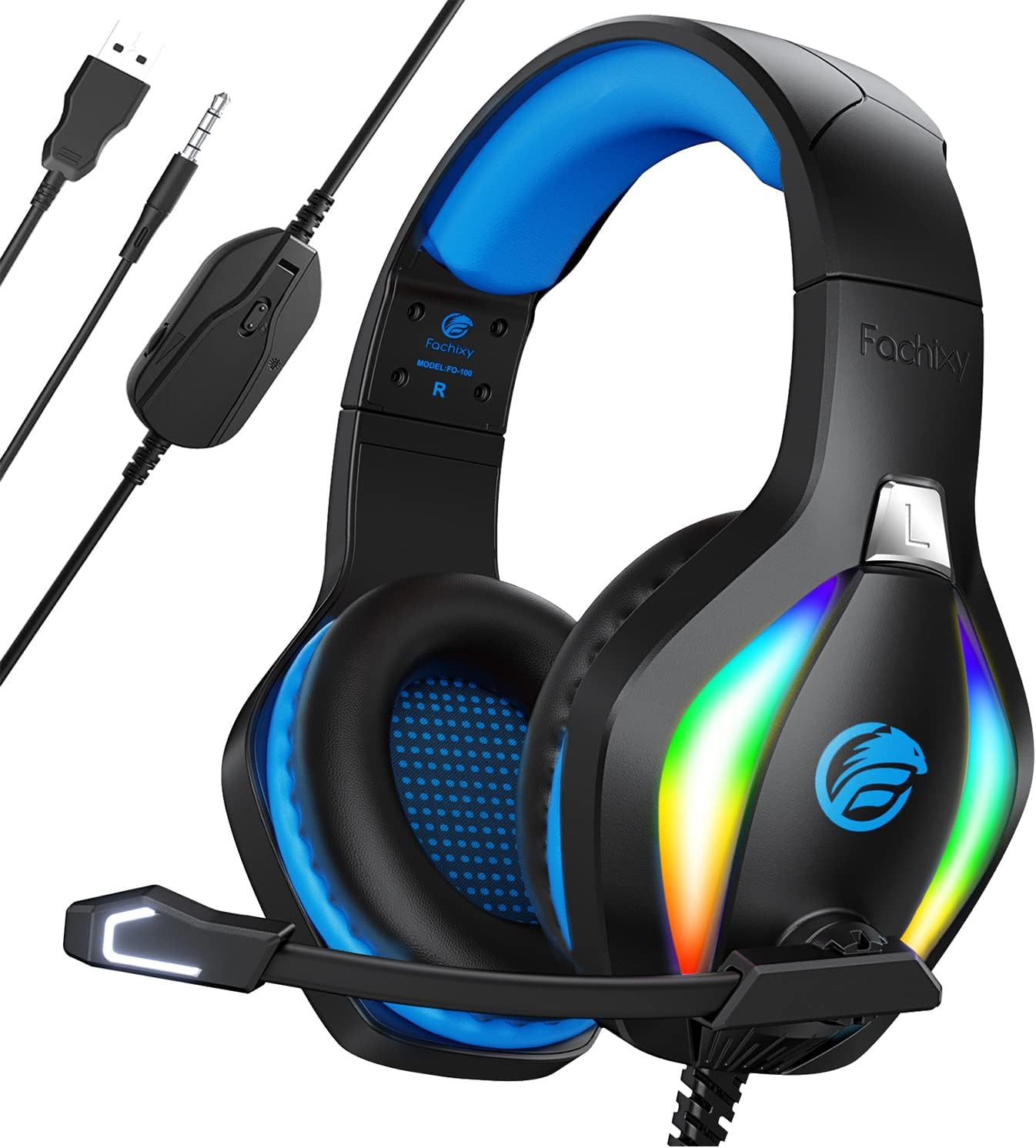 FC100 Gaming Headset with Microphone for PS4, PS5, Switch, Xbox, PC, Mac, Gamer Headset with RGB Light, Computer Headphones with Mic FC100 Gaming Headset with Microphone for PS4, PS5, Switch, Xbox, PC, Mac, Gamer Headset with RGB Light, Computer Headphones with Mic