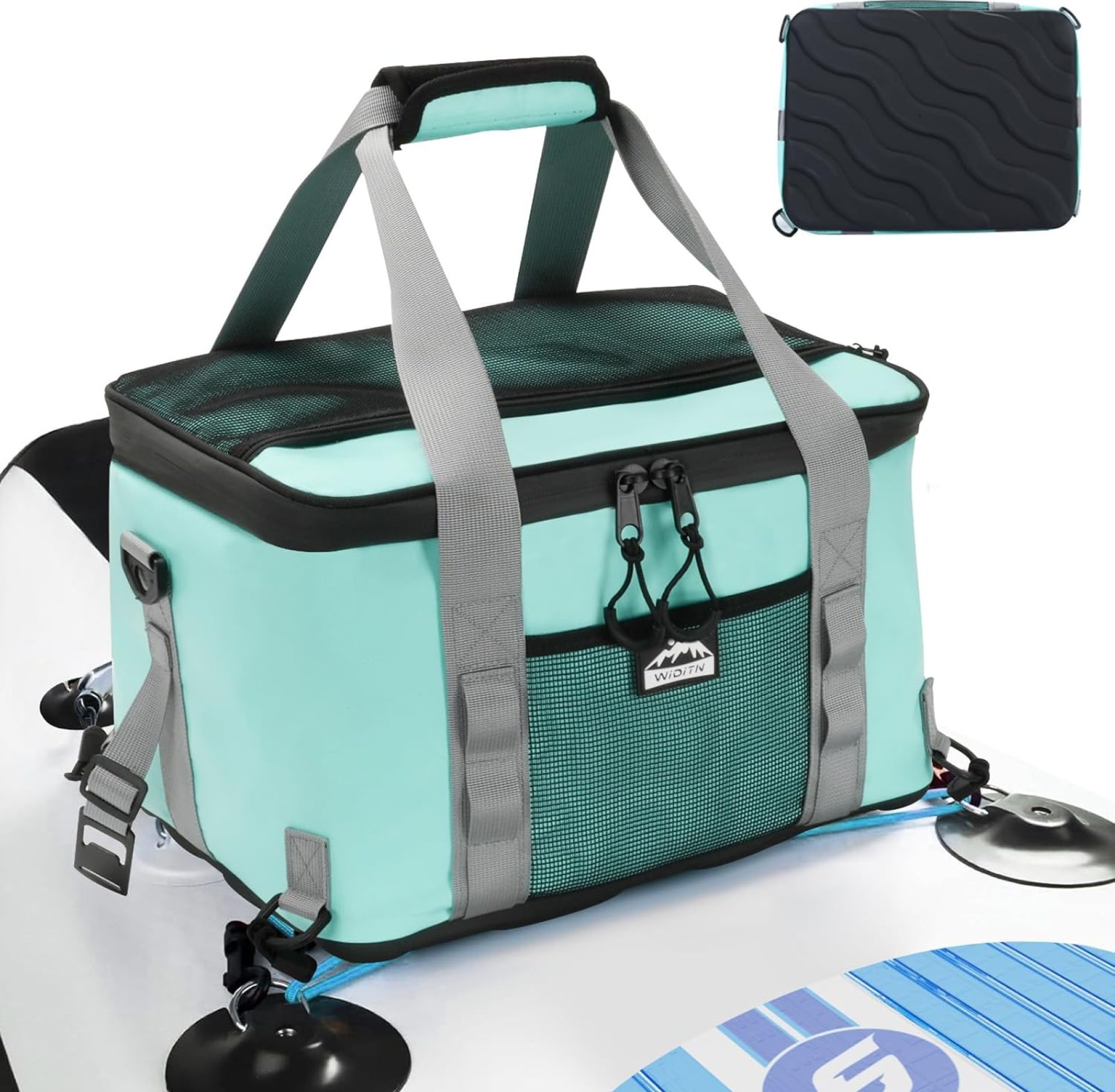 Waterproof Paddle Board Cooler, EVA Hard Bottom SUP Cooler Bag with Adjustable Strap, Bottle Opener, Kayak Cooler Fits 30 Cans, Paddle Board Accessories for Paddleboarding, Kayaking Waterproof Paddle Board Cooler, EVA Hard Bottom SUP Cooler Bag with Adjustable Strap, Bottle Opener, Kayak Cooler Fits 30 Cans, Paddle Board Accessories for Paddleboarding, Kayaking