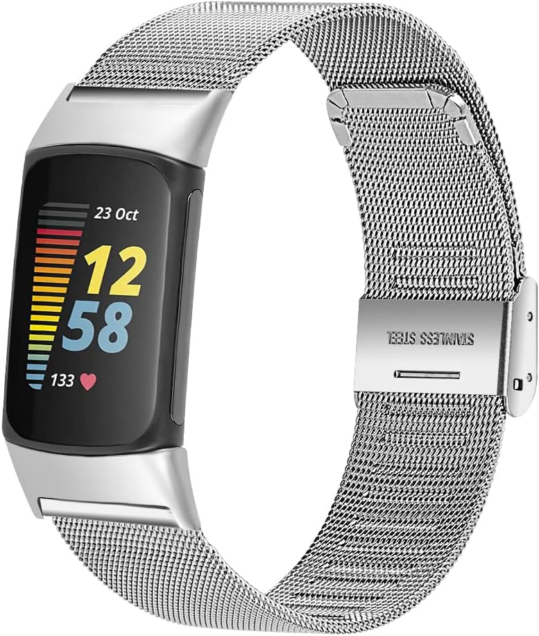 FitTurn Slim Band for Fitbit Charge 6/Charge 5 SmartWatch, Mesh Stainless Steel Adjustable Watchband Feminine Strap Replacement Accessory Strap for Charge 6/Charge 5 Fitness & Health Tracker (Silver) FitTurn Slim Band for Fitbit Charge 6/Charge 5 SmartWatch, Mesh Stainless Steel Adjustable Watchband Feminine Strap Replacement Accessory Strap for Charge 6/Charge 5 Fitness & Health Tracker (Silver)