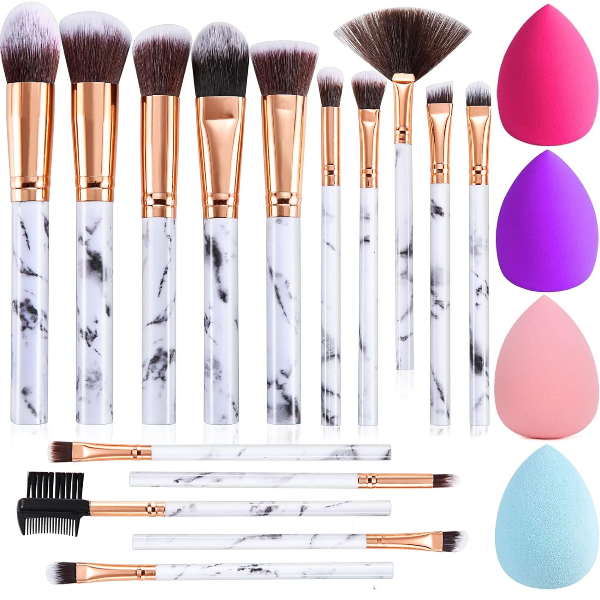 Makeup Brushes DUAIU 15PCs Marble Makeup Brush Set Premium Synthetic Kabuki Powder Blush Contour Foundation Concealer Eyeshadow Brushes with Makeup Sponge Make up Tool A Grey Makeup Brushes DUAIU 15PCs Marble Makeup Brush Set Premium Synthetic Kabuki Powder Blush Contour Foundation Concealer Eyeshadow Brushes with Makeup Sponge Make up Tool A Grey