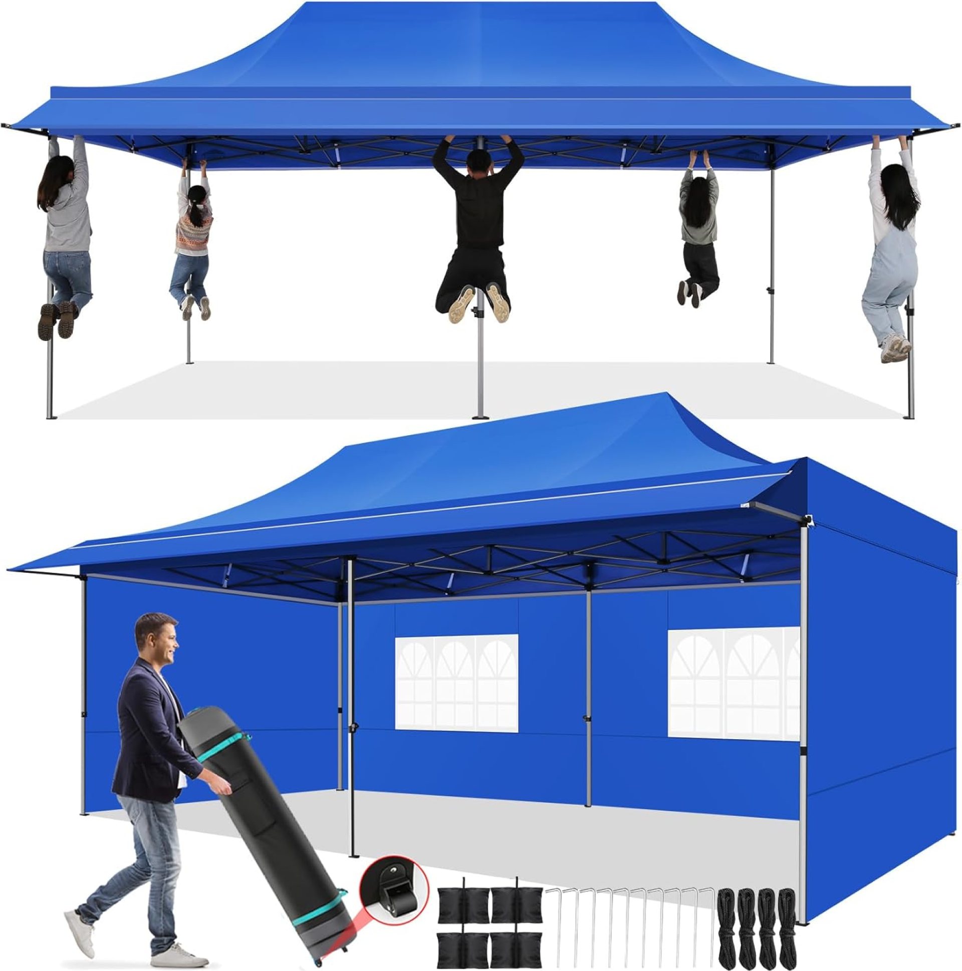 COBIZI 10×20 Pop Up Canopy Tent with Awning,Heavy Duty Canopy UPF 50+ All Season Wind Waterproof Commercial Outdoor Street Vendors Party Tents for Parties Canopy with Roller Bag(10 x 20 ft Blue) COBIZI 10×20 Pop Up Canopy Tent with Awning,Heavy Duty Canopy UPF 50+ All Season Wind Waterproof Commercial Outdoor Street Vendors Party Tents for Parties Canopy with Roller Bag(10 x 20 ft Blue)