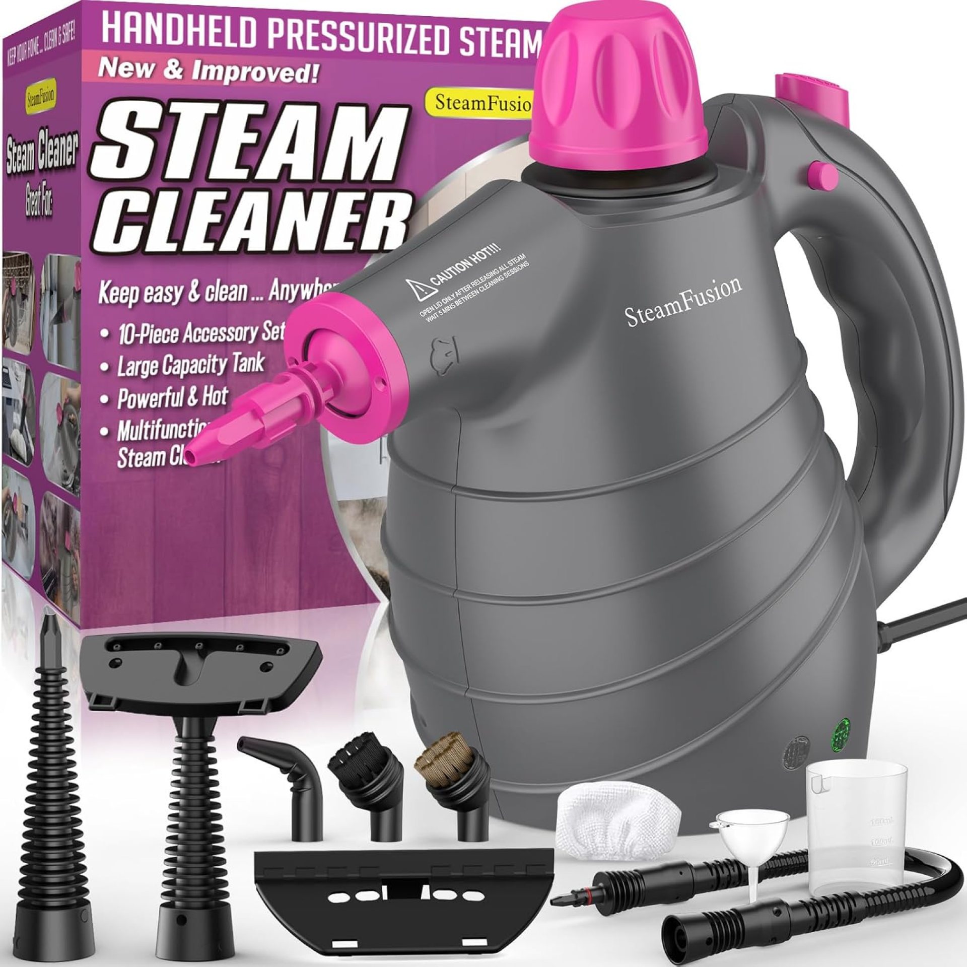 Pressurized Handheld Steam Cleaner with 10pcs Accessories&Safety Lock, Multi-Purpose Natural Deep Cleaning Steamer, Multi-Surface Steamer for Cleaning Home, Car, Upholstery, Grout and More Pressurized Handheld Steam Cleaner with 10pcs Accessories&Safety Lock, Multi-Purpose Natural Deep Cleaning Steamer, Multi-Surface Steamer for Cleaning Home, Car, Upholstery, Grout and More