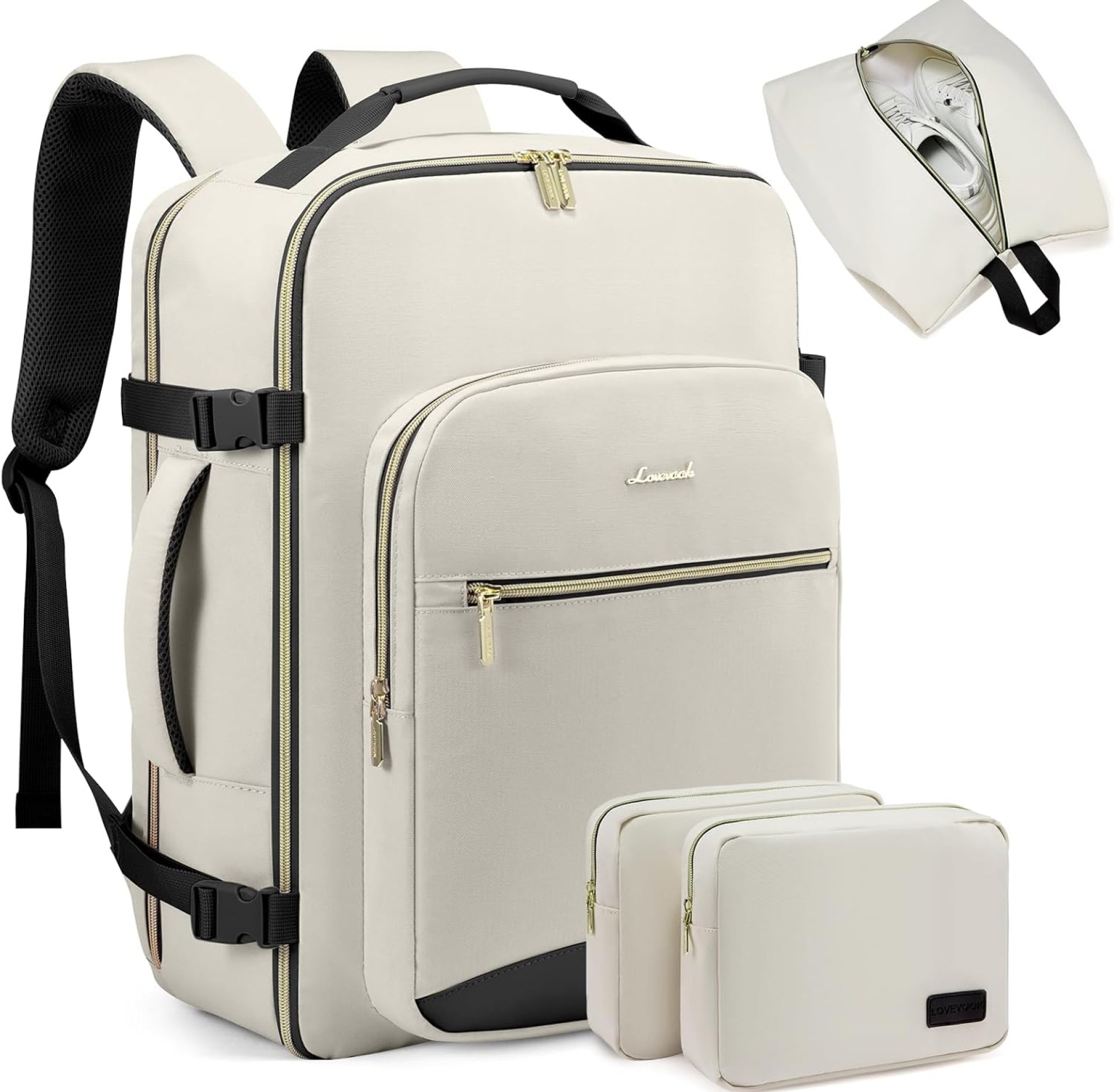 LOVEVOOK Travel Backpack for Women Men as Personal Item Flight Approved, 40L Luggage Carry On Backpack,17.3inch Large Daypack Laptop Backpack Waterproof Outdoor Sports with 3 Packing Cubes,Beige-Black LOVEVOOK Travel Backpack for Women Men as Personal Item Flight Approved, 40L Luggage Carry On Backpack,17.3inch Large Daypack Laptop Backpack Waterproof Outdoor Sports with 3 Packing Cubes,Beige-Black
