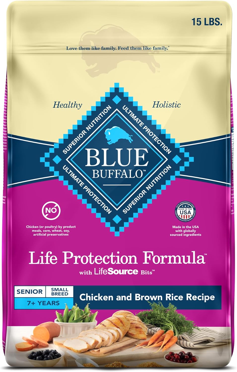 Blue Buffalo Life Protection Formula Small Breed Senior Dry Dog Food, Supports Joint Health and Immunity, Made with Natural Ingredients, Chicken & Brown Rice Recipe, 15-lb. Bag Blue Buffalo Life Protection Formula Small Breed Senior Dry Dog Food, Supports Joint Health and Immunity, Made with Natural Ingredients, Chicken & Brown Rice Recipe, 15-lb. Bag