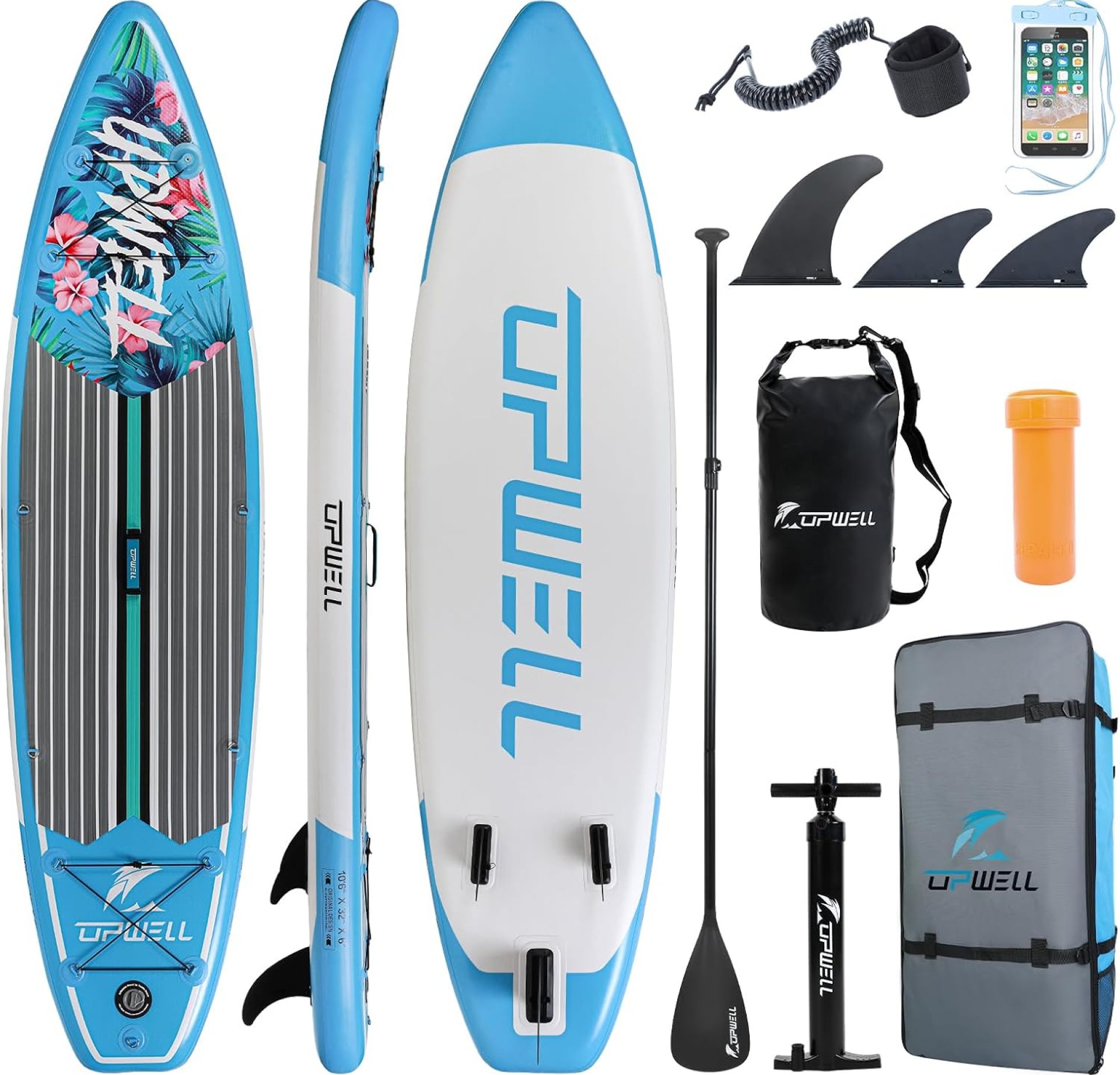 UPWELL 11’2/11’/10’8″/10’6”/10’2” Inflatable Stand Up Paddle Board with sup Accessories Including Backpack, Repairing Kits, Non-Slip Deck, Leash, 3 Fins, Paddle and Hand Pump UPWELL 11’2/11’/10’8″/10’6”/10’2” Inflatable Stand Up Paddle Board with sup Accessories Including Backpack, Repairing Kits, Non-Slip Deck, Leash, 3 Fins, Paddle and Hand Pump