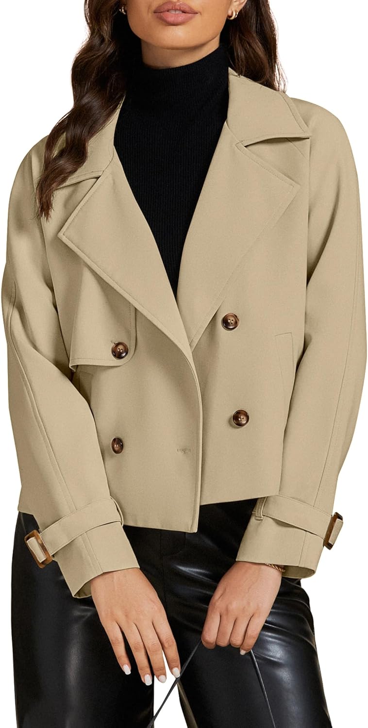 luvamia Cropped Trench Coat for Women Long Sleeve Double Breasted Notched Lapel Casual Loose Fit Jackets with Pockets luvamia Cropped Trench Coat for Women Long Sleeve Double Breasted Notched Lapel Casual Loose Fit Jackets with Pockets