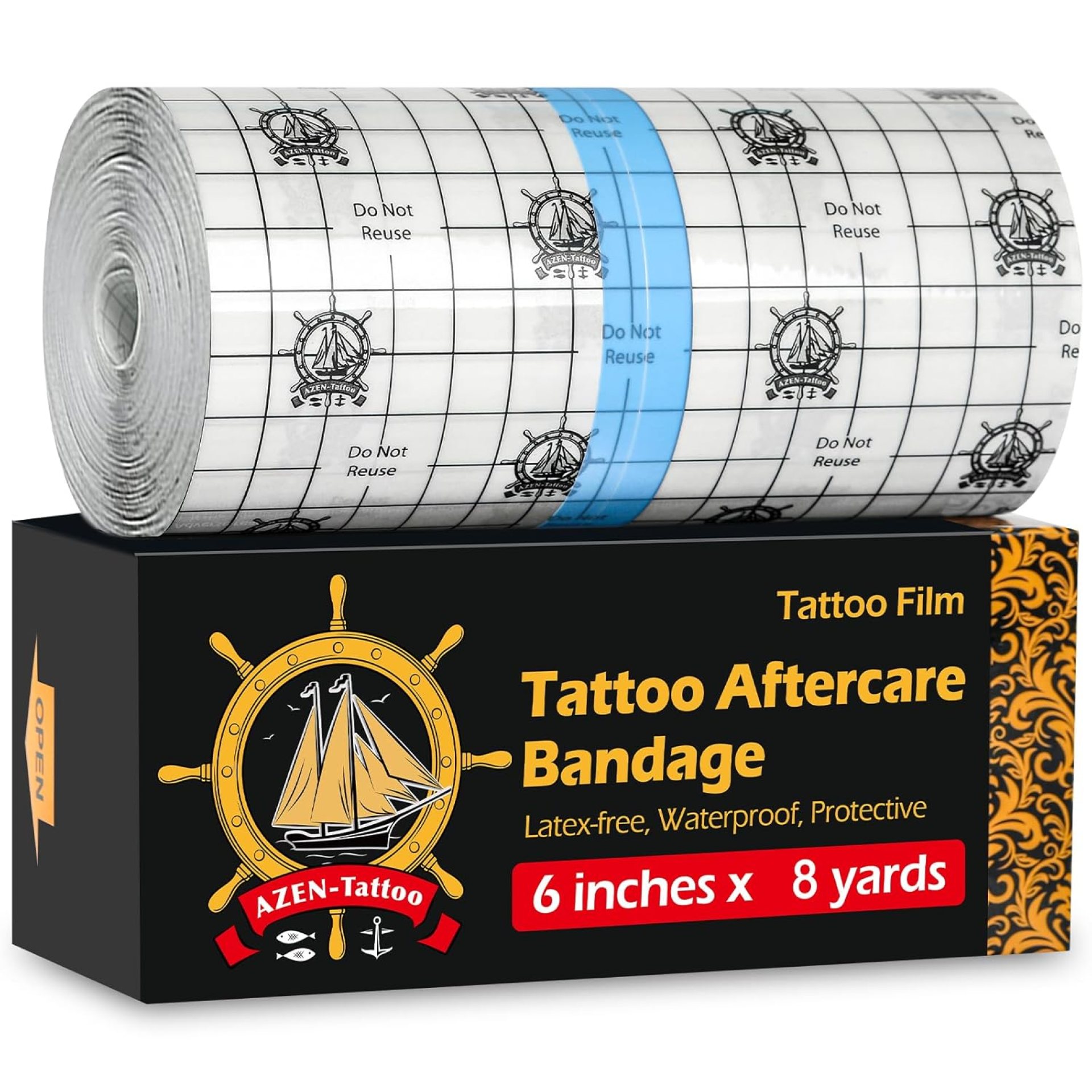 AZEN Tattoo Aftercare Bandage, 6″x 8 Yard, Tattoo Waterproof Bandage, Second Skin Tattoo Cover up Tape, Tattoo Healing Wrap, Tattoo Wrap, Tattoo Tape, Tattoo Supplies AZEN Tattoo Aftercare Bandage, 6″x 8 Yard, Tattoo Waterproof Bandage, Second Skin Tattoo Cover up Tape, Tattoo Healing Wrap, Tattoo Wrap, Tattoo Tape, Tattoo Supplies