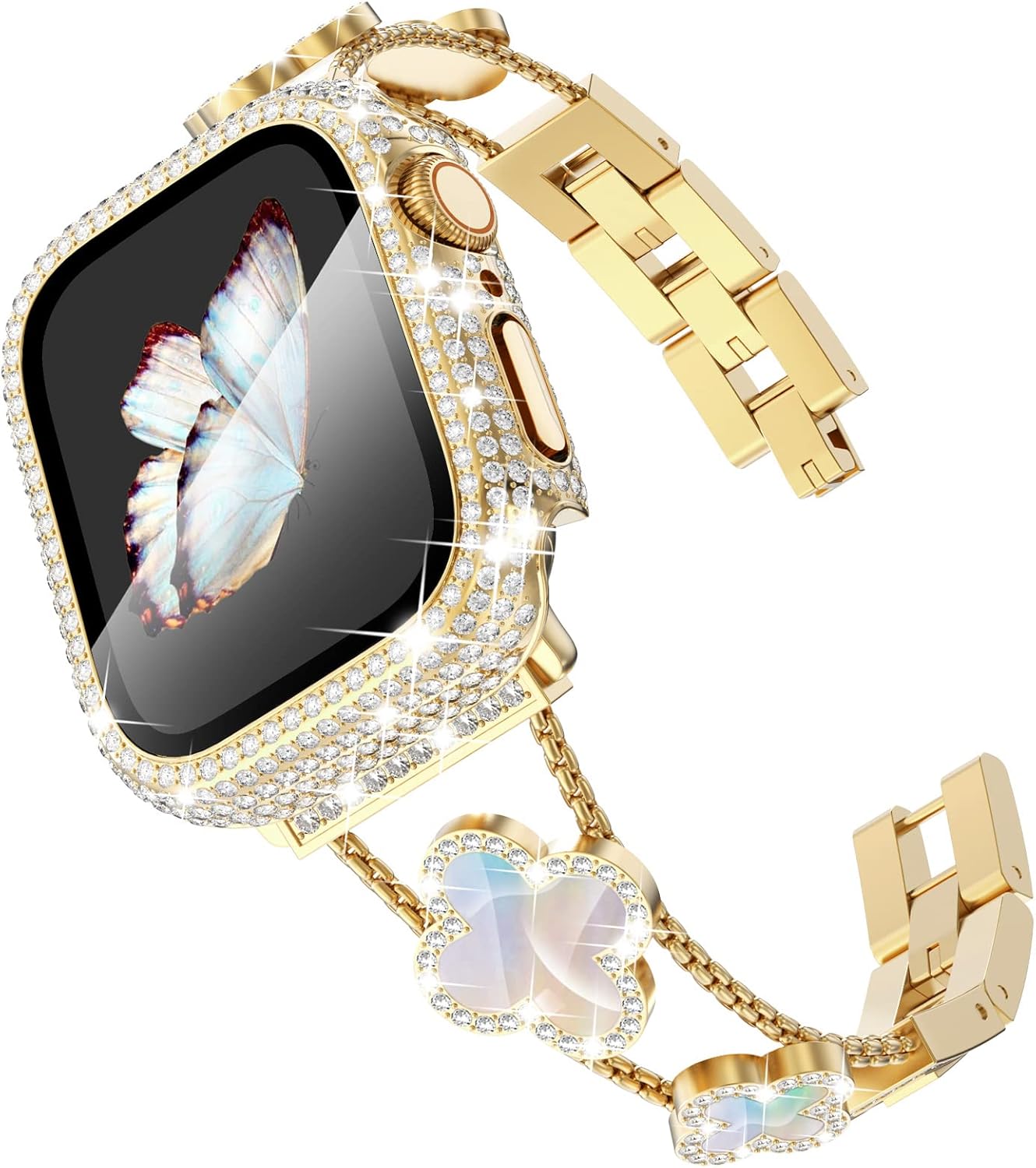 Surace Compatible with Gold Apple Watch Bands 40mm for Women, Jewelry Diamond Rhinestone Stainless Steel Metal Wristband Strap with Bling PC Protective Case for iWatch Series 6/5/4 SE, Gold/Rainbow Surace Compatible with Gold Apple Watch Bands 40mm for Women, Jewelry Diamond Rhinestone Stainless Steel Metal Wristband Strap with Bling PC Protective Case for iWatch Series 6/5/4 SE, Gold/Rainbow