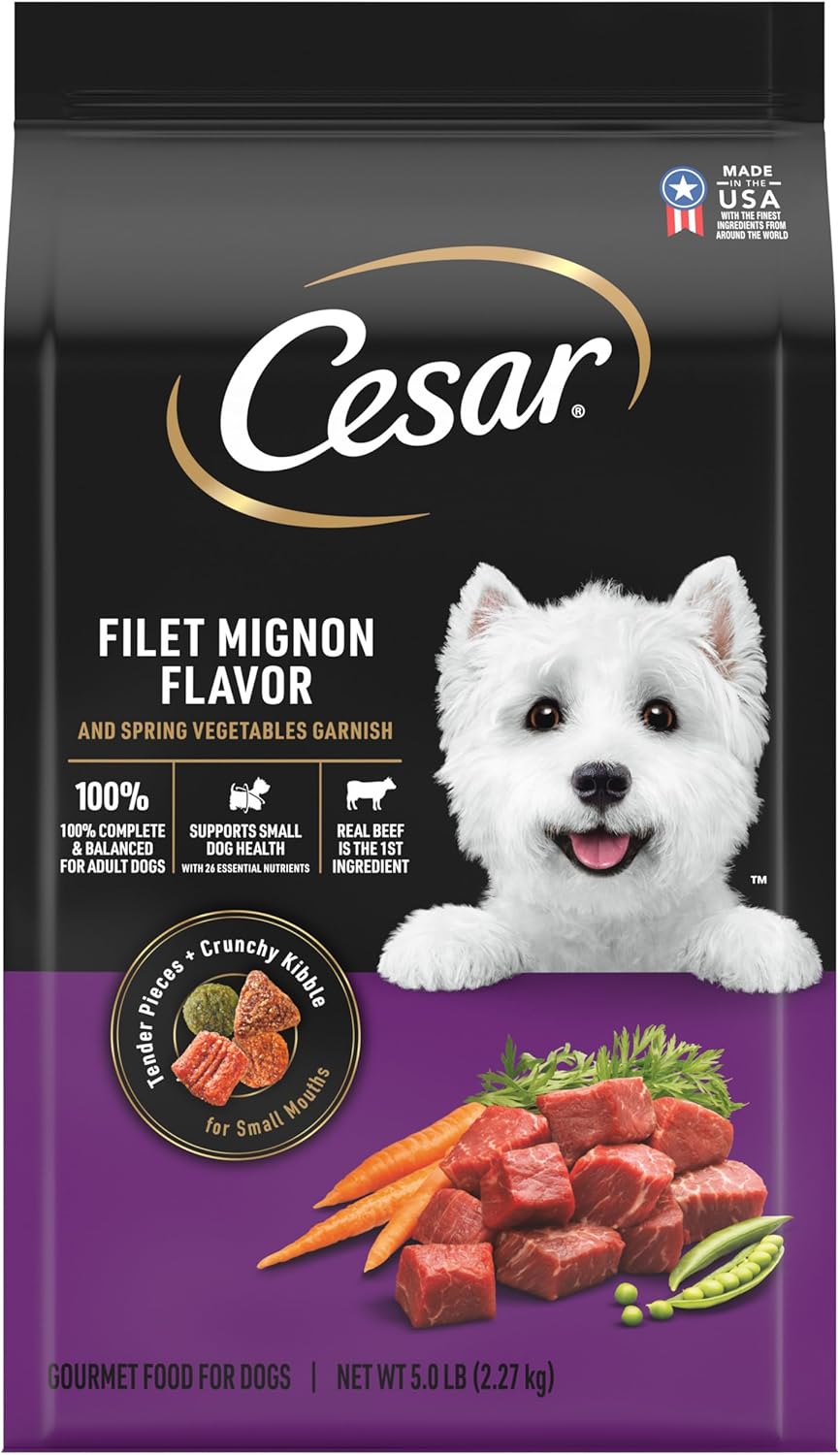CESAR Adult Small Breed Dry Dog Food, Filet Mignon Flavor with Spring Vegetables Garnish, 5 lb. Bag CESAR Adult Small Breed Dry Dog Food, Filet Mignon Flavor with Spring Vegetables Garnish, 5 lb. Bag