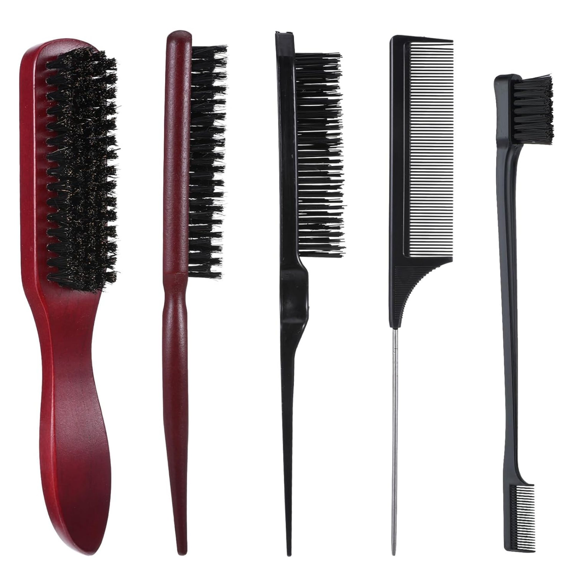 cobee 5 Pcs Slick Back Hair Brush Set, Bristle Hair Brush Edge Control Brush Teasing Comb, Wax Stick for Hair & Wig Flyaways, For Smooth Hair Parting Smooth Flyaways cobee 5 Pcs Slick Back Hair Brush Set, Bristle Hair Brush Edge Control Brush Teasing Comb, Wax Stick for Hair & Wig Flyaways, For Smooth Hair Parting Smooth Flyaways