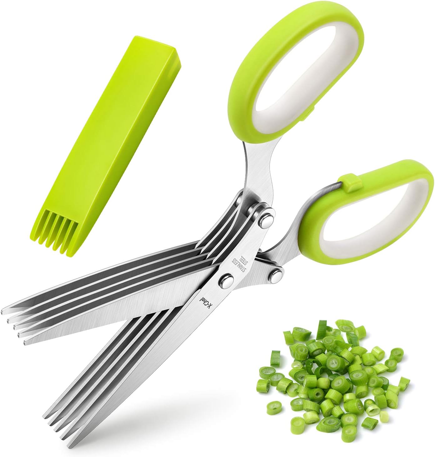 Herb Scissors, X-Chef Multipurpose 5 Blade Kitchen Herb Shears Herb Cutter with Safety Cover and Cleaning Comb for Chopping Basil Chive Parsley (Green) Herb Scissors, X-Chef Multipurpose 5 Blade Kitchen Herb Shears Herb Cutter with Safety Cover and Cleaning Comb for Chopping Basil Chive Parsley (Green)