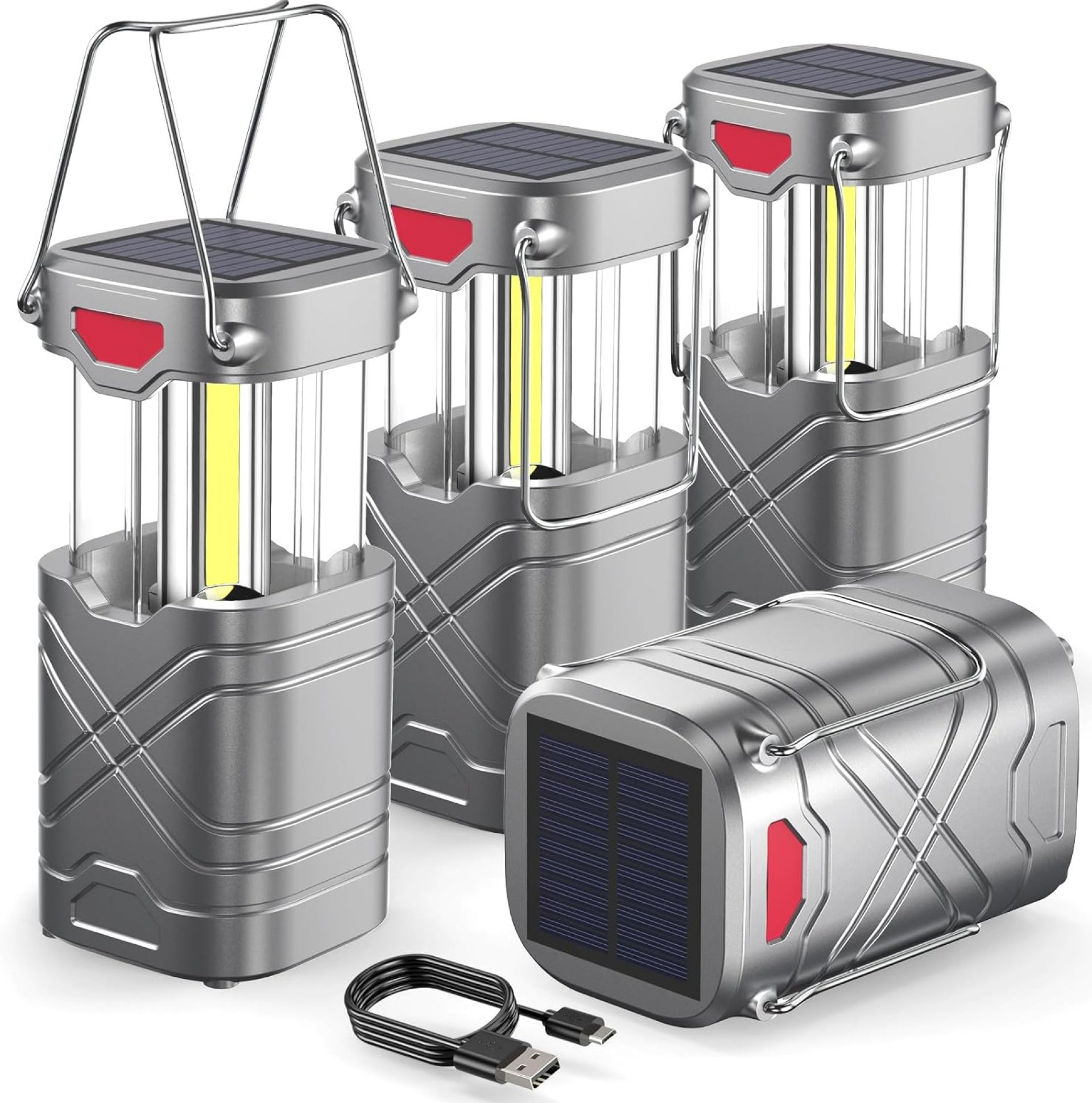 LETMY 4 Pack Camping Lantern, Rechargeable LED Lanterns, Solar Lantern Battery Powered Hurricane Lantern Flashlights with 3 Powered Ways & USB Cable for Emergency, Power Outage, Hurricane Supplies LETMY 4 Pack Camping Lantern, Rechargeable LED Lanterns, Solar Lantern Battery Powered Hurricane Lantern Flashlights with 3 Powered Ways & USB Cable for Emergency, Power Outage, Hurricane Supplies