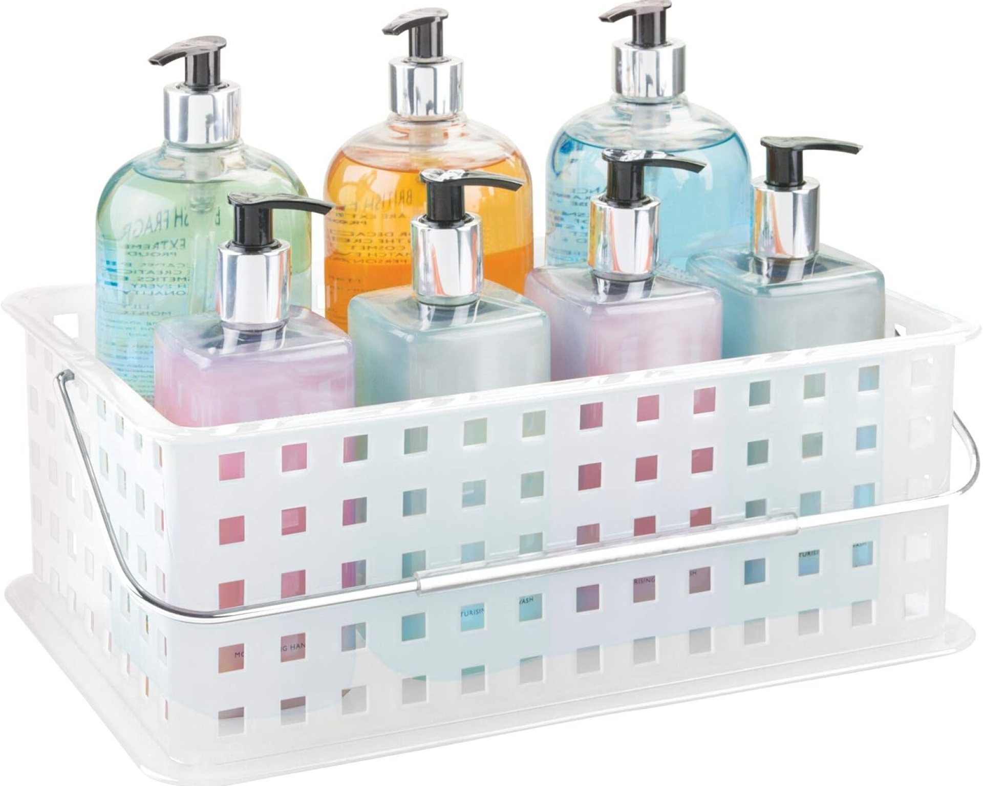 iDesign Spa Storage Organizer Basket with Handle, Stackable Container for Bathroom, Health, Cosmetics, Hair Supplies and Beauty Products, 8.69″ x 13.94″ x 5.12″, Frost White iDesign Spa Storage Organizer Basket with Handle, Stackable Container for Bathroom, Health, Cosmetics, Hair Supplies and Beauty Products, 8.69″ x 13.94″ x 5.12″, Frost White
