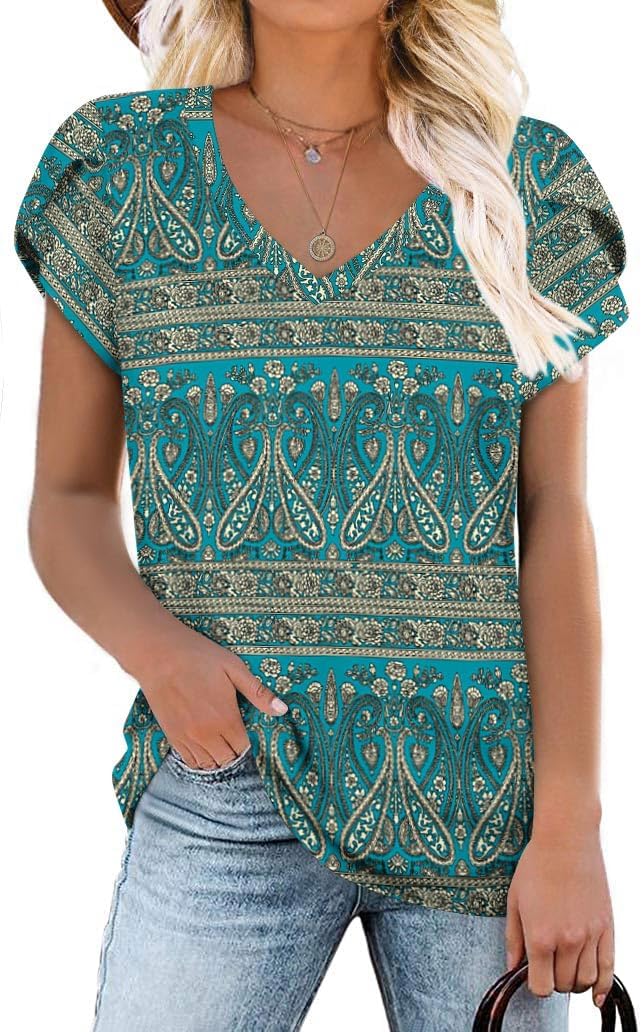 CATHY 2025 Womens Tops Summer Short Sleeve V Neck Tunic T-Shirts Blouse S-4XL CATHY 2025 Womens Tops Summer Short Sleeve V Neck Tunic T-Shirts Blouse S-4XL