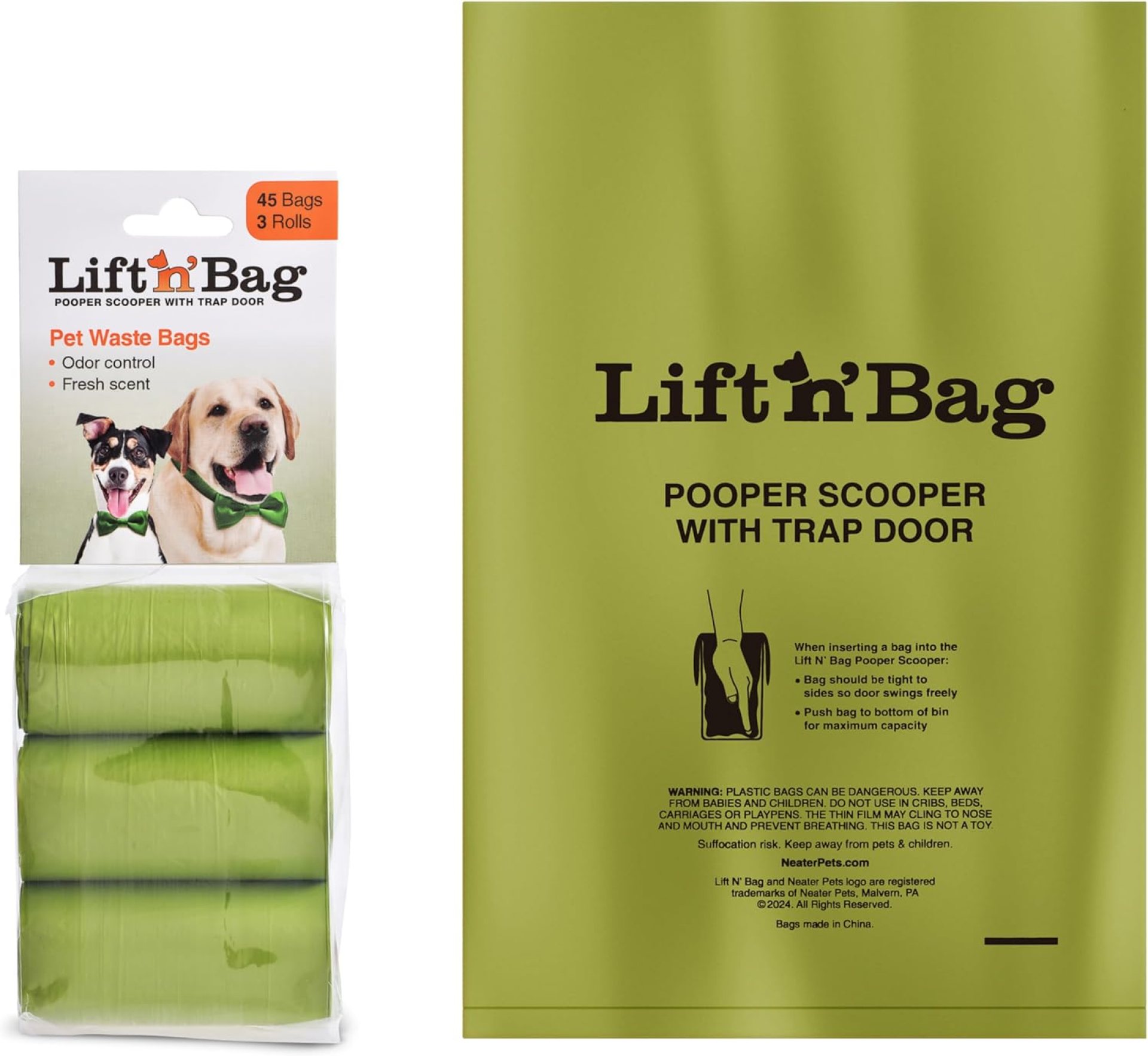 Neater Pets Lift N’ Bag Extra-Capacity Dog Poop Bags Rolls, 20% Thicker Leakproof Poop Bags for Dogs, Extra-Large Dog Pooper Scooper Refill Bags, 3 Rolls – 45 Count, Lavender Scent, 14.25” x 9.5” Neater Pets Lift N’ Bag Extra-Capacity Dog Poop Bags Rolls, 20% Thicker Leakproof Poop Bags for Dogs, Extra-Large Dog Pooper Scooper Refill Bags, 3 Rolls – 45 Count, Lavender Scent, 14.25” x 9.5”