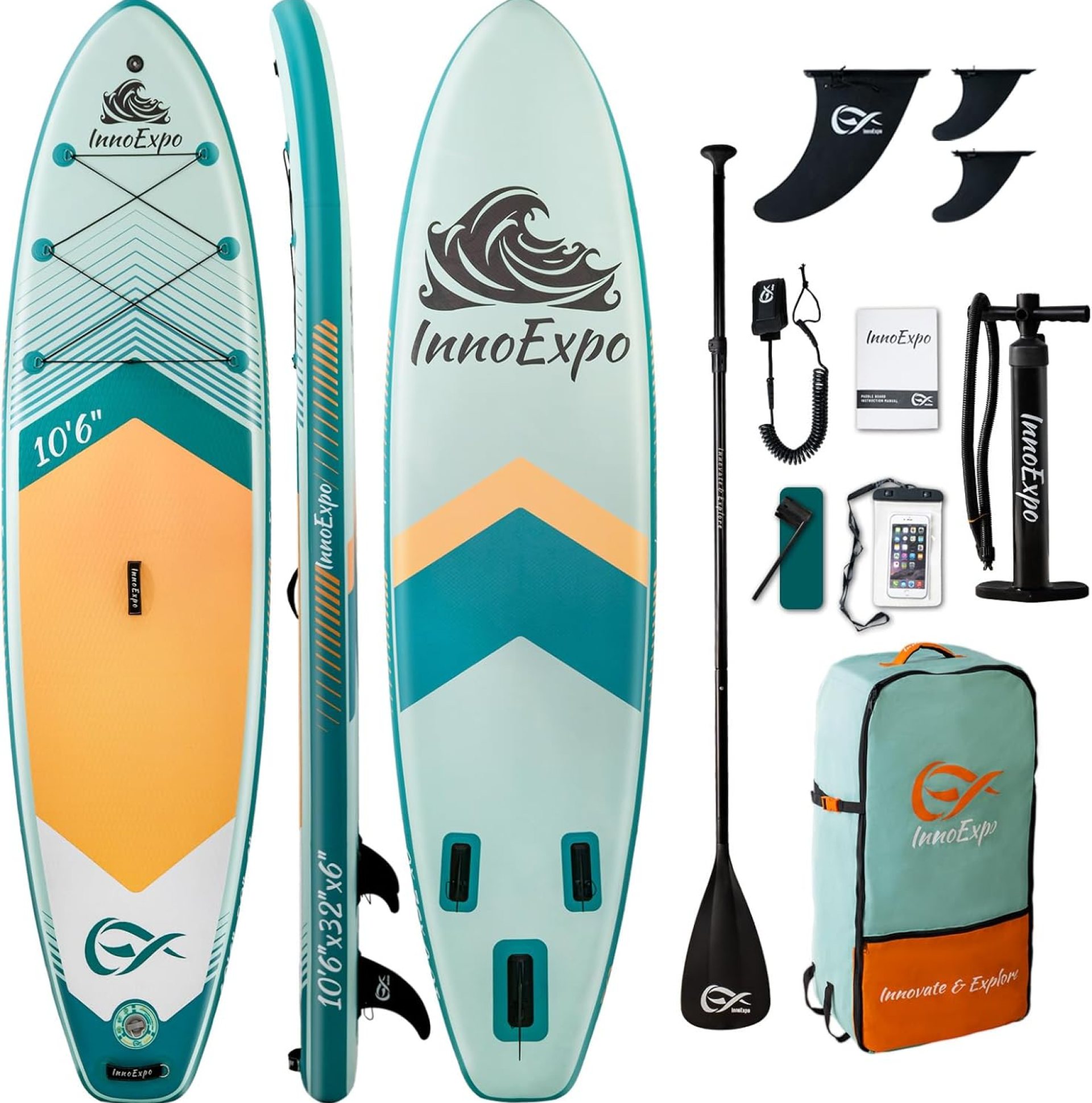 InnoExpo Inflatable Stand Up Paddle Boards with Premium Accessories, Wide Stable SUP Paddle Board Design, Non-Slip Comfort Deck for Youth & Adults InnoExpo Inflatable Stand Up Paddle Boards with Premium Accessories, Wide Stable SUP Paddle Board Design, Non-Slip Comfort Deck for Youth & Adults