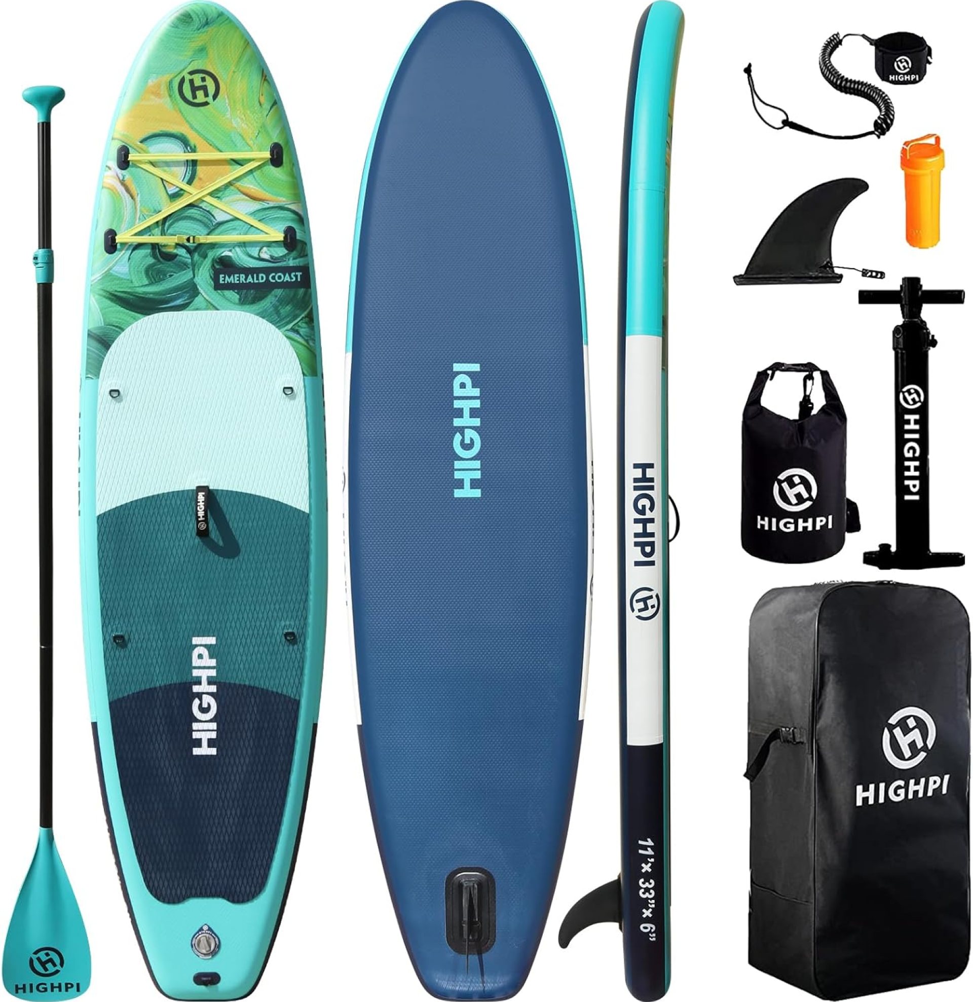 Highpi Inflatable Stand Up Paddle Board Premium SUP Accessories, Backpack, Wide Stance, Surf Control, Non-Slip Deck, Leash, Paddle and Pump, Standing Boat for Youth and Adult Highpi Inflatable Stand Up Paddle Board Premium SUP Accessories, Backpack, Wide Stance, Surf Control, Non-Slip Deck, Leash, Paddle and Pump, Standing Boat for Youth and Adult