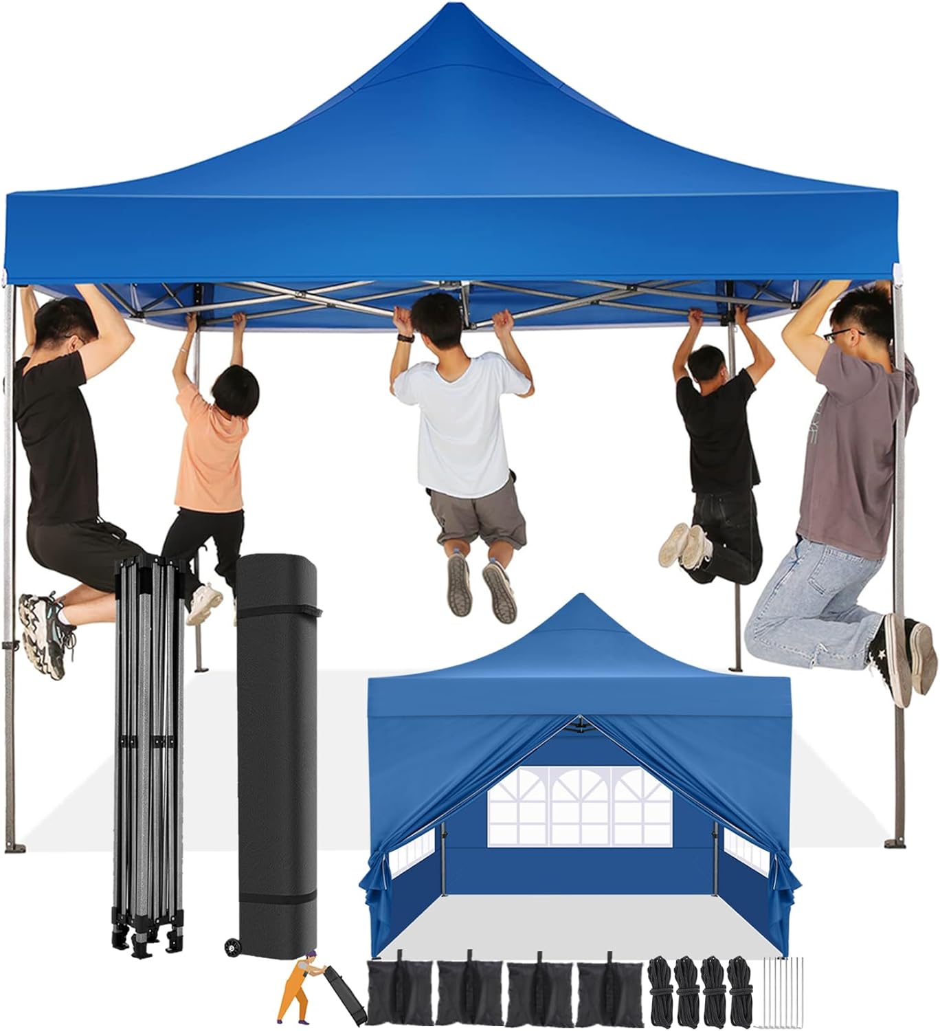 COBIZI 10×10 Pop Up Canopy Tent 10×10 Canopy with 4 Sidewalls Waterproof Heavy Duty Commercial Canopy Tent for Parties Outdoor Tent Garden Gazebo Tent, Carry Bag with Wheel(10x10ft, Blue) COBIZI 10×10 Pop Up Canopy Tent 10×10 Canopy with 4 Sidewalls Waterproof Heavy Duty Commercial Canopy Tent for Parties Outdoor Tent Garden Gazebo Tent, Carry Bag with Wheel(10x10ft, Blue)