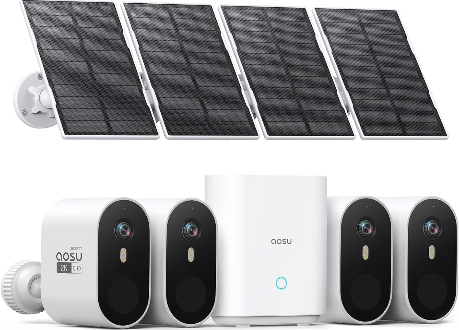 AOSU Solar Security Cameras Wireless Outdoor, 2K QHD Home Security System, 4 Cameras Kit with 166° Ultra-Wide View, Forever Power, Spotlight Camera, 32G Local Storage, No Monthly Fee AOSU Solar Security Cameras Wireless Outdoor, 2K QHD Home Security System, 4 Cameras Kit with 166° Ultra-Wide View, Forever Power, Spotlight Camera, 32G Local Storage, No Monthly Fee